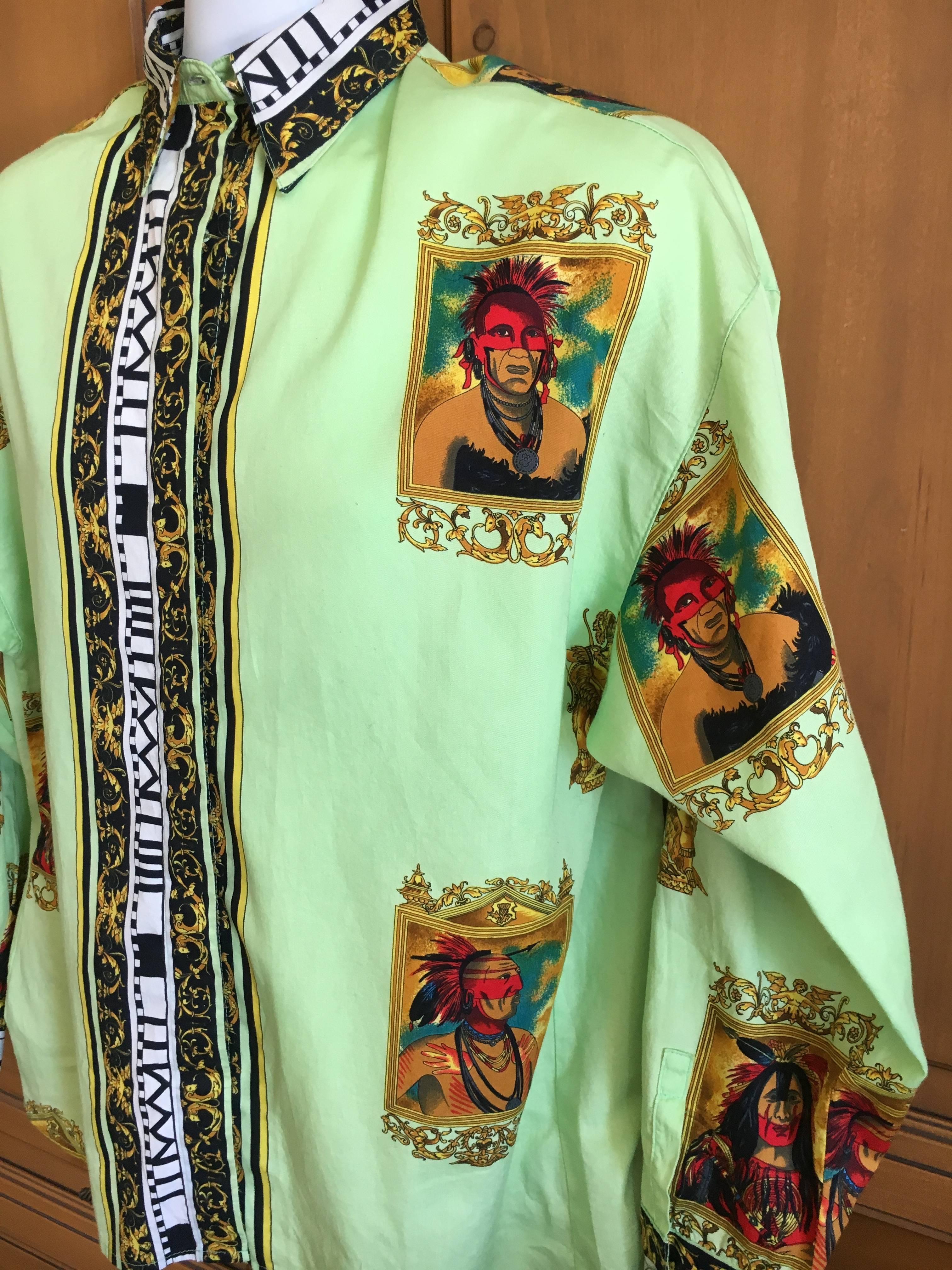 Versus Gianni Versace Rare1993 Cotton Indian Print Men's Large Shirt  2