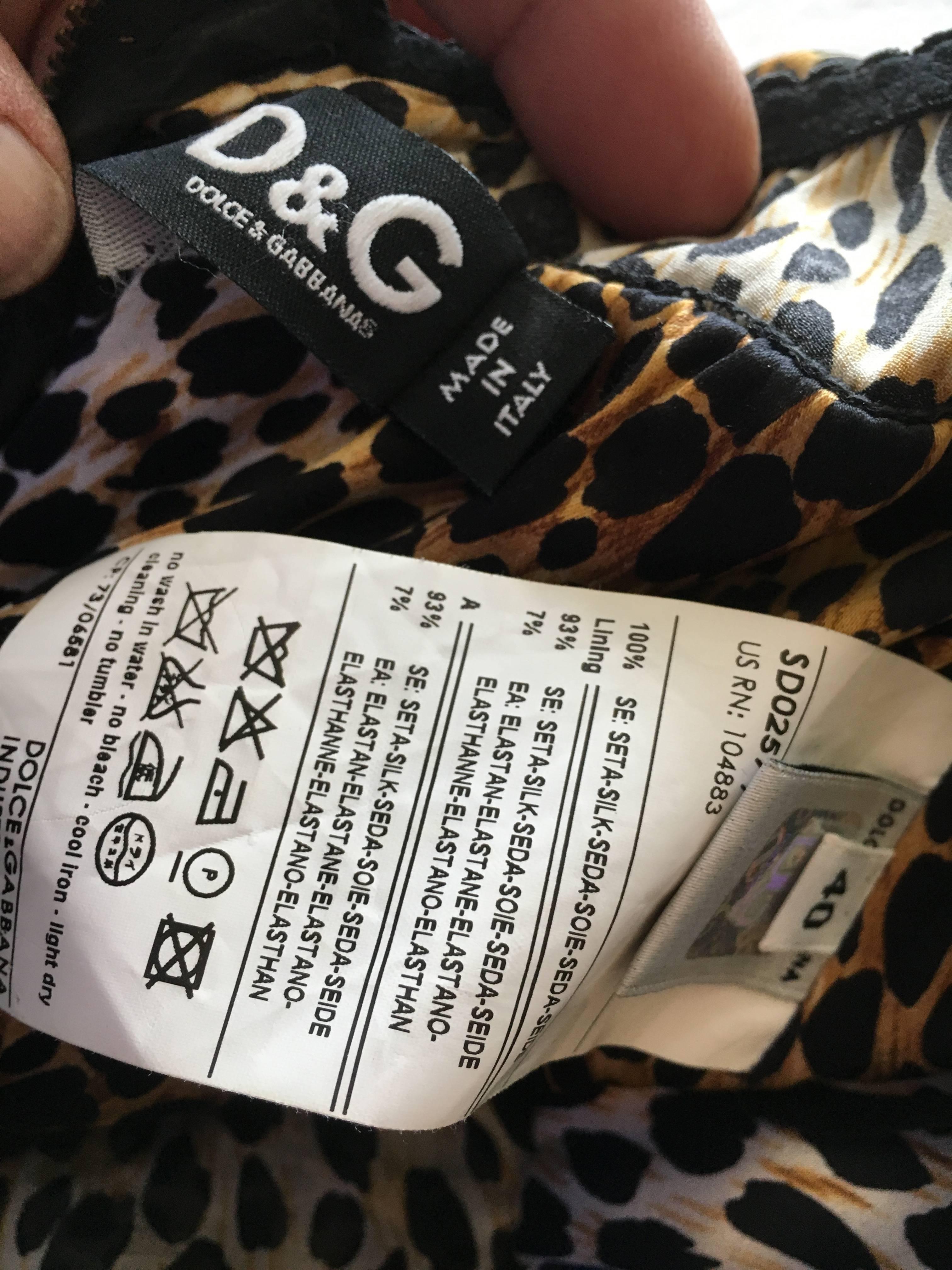 Vintage Dolce & Gabbana D&G Pleated Leopard Print Silk Mini Dress In Excellent Condition For Sale In Cloverdale, CA