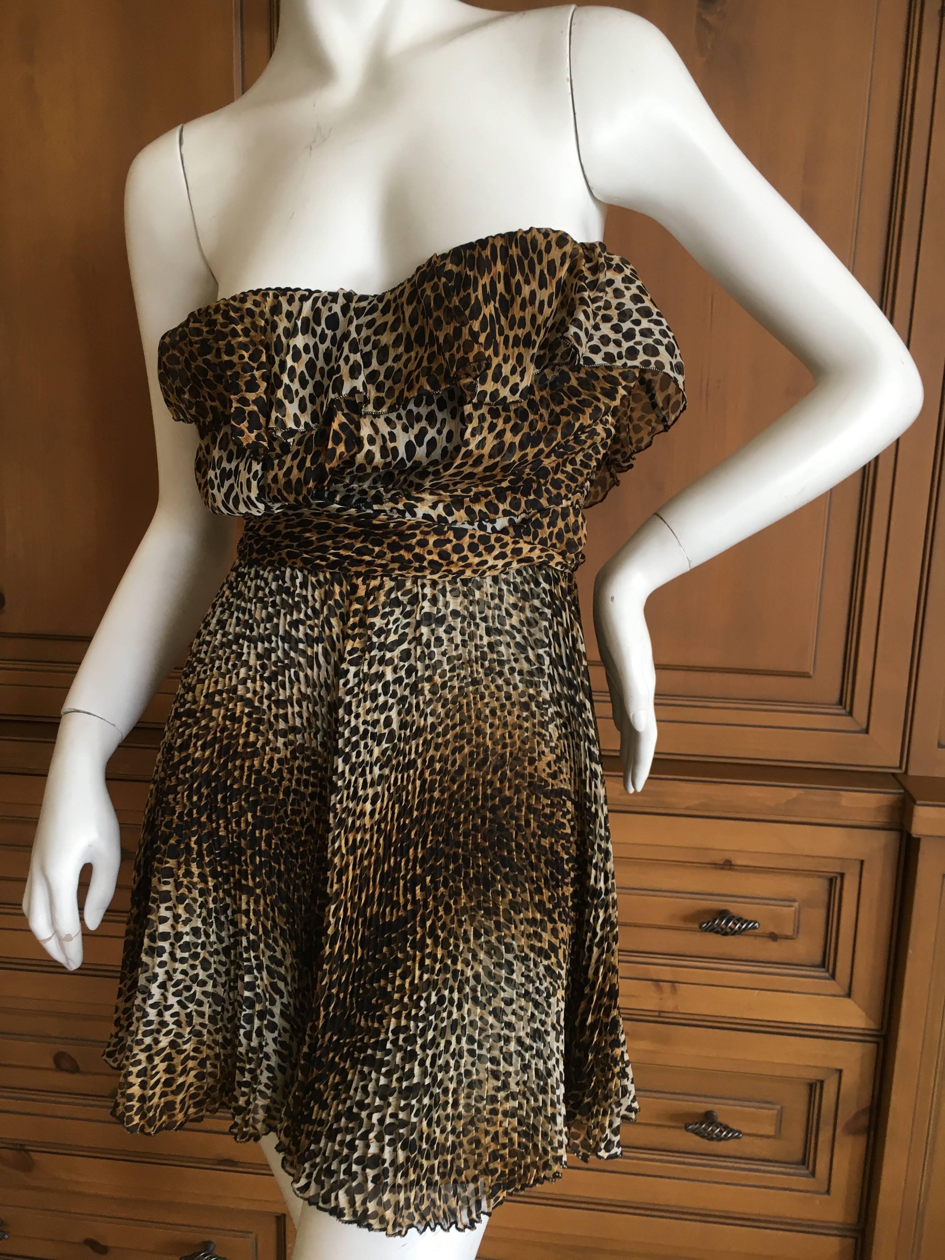 Black Vintage Dolce & Gabbana D&G Pleated Leopard Print Silk Mini Dress For Sale