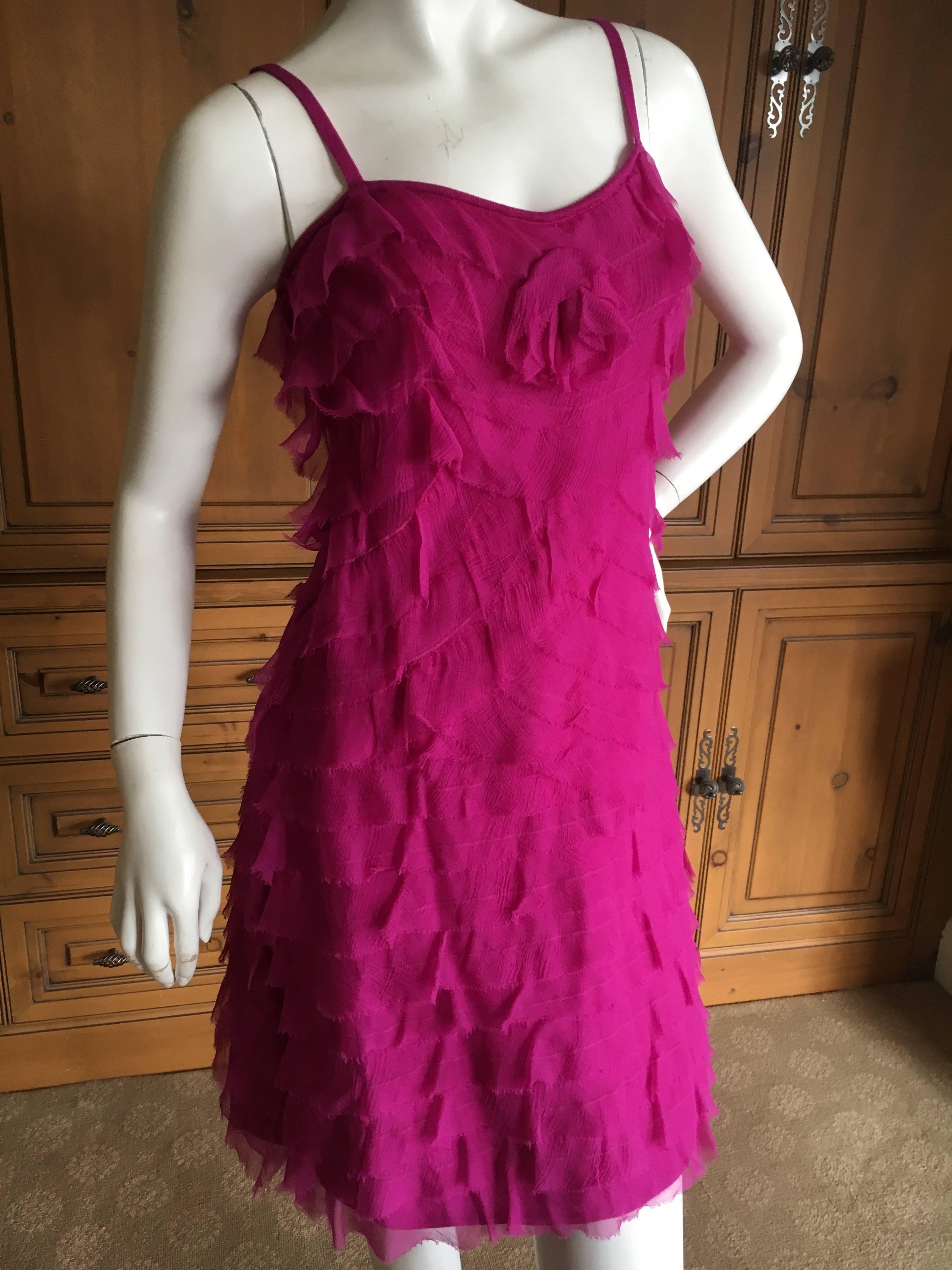 Red Christian Dior by John Galliano Fuscia Tiered Silk & Cashmere Dress For Sale