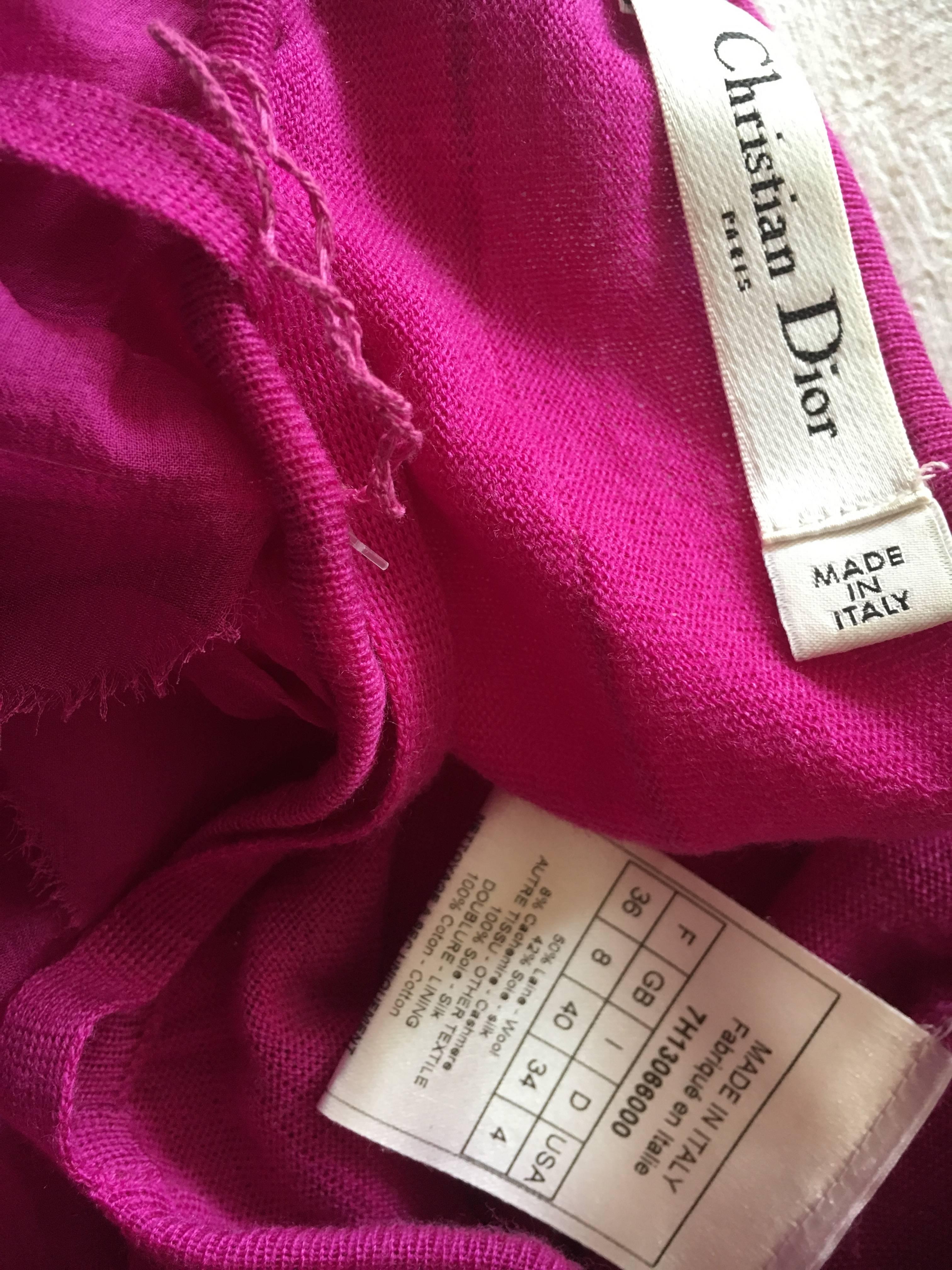 Christian Dior by John Galliano Fuscia Tiered Silk & Cashmere Dress In Excellent Condition For Sale In Cloverdale, CA