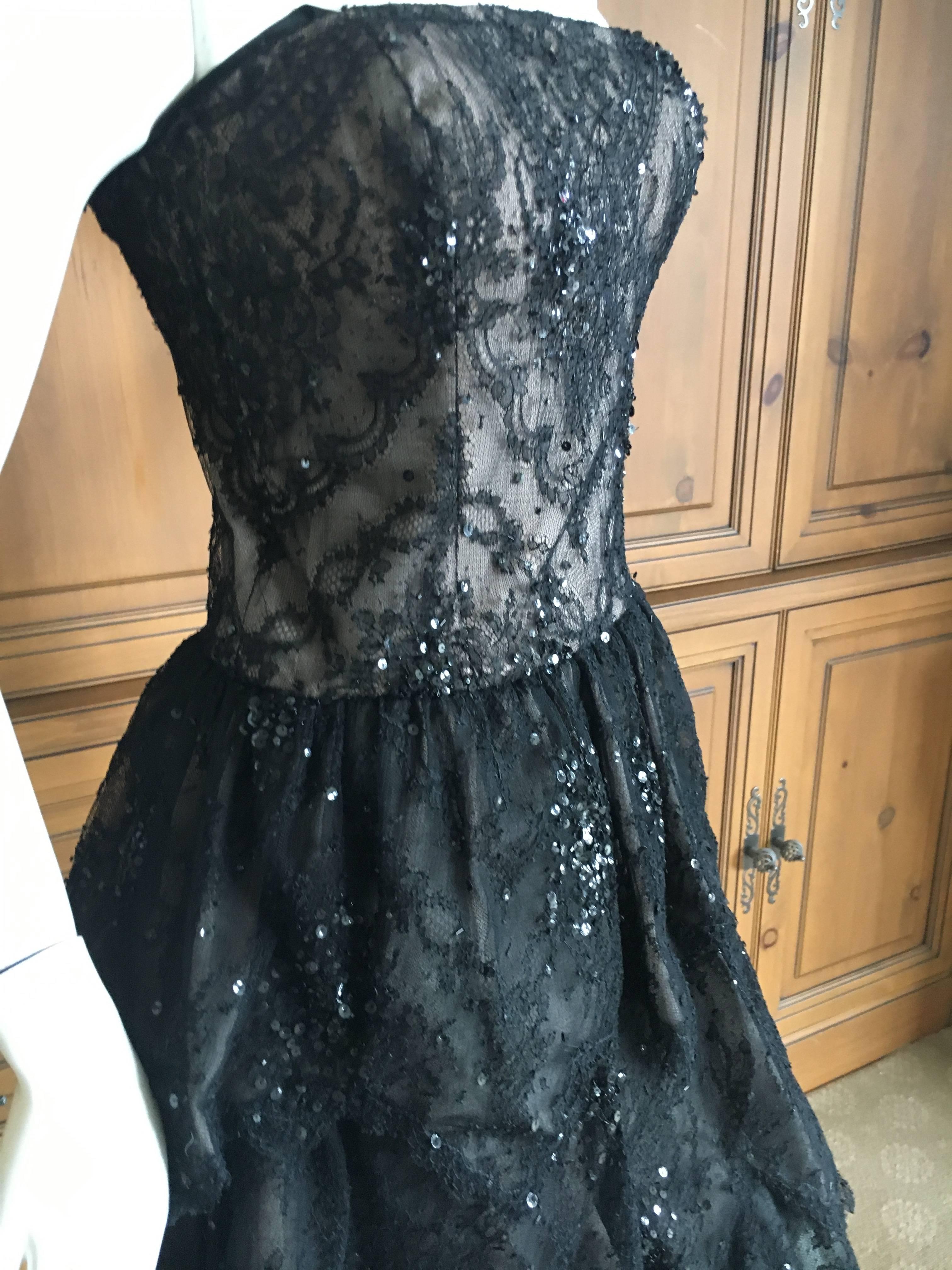 Women's Oscar de la Renta Vintage Black Layered Lace Petal Dress For Sale