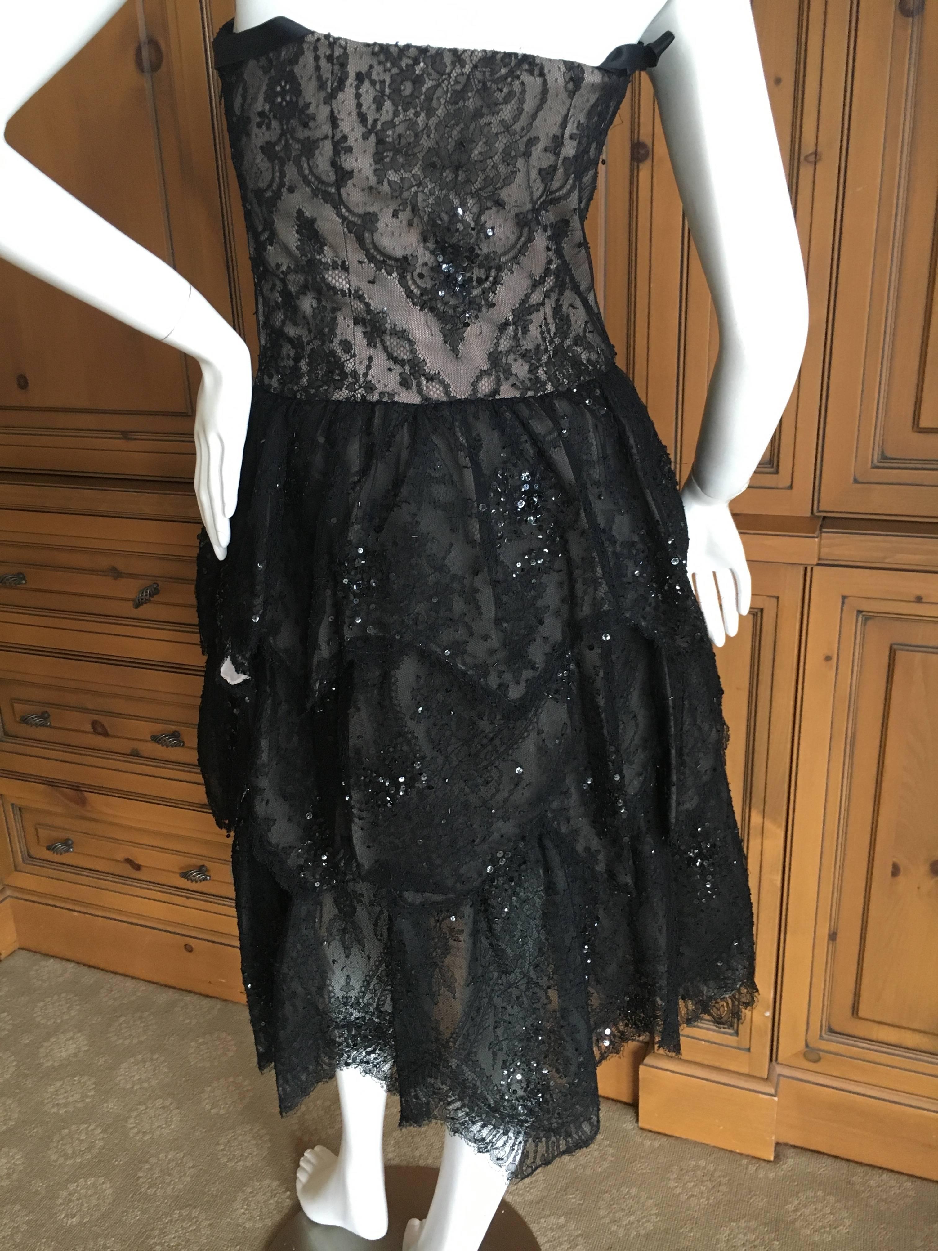 Oscar de la Renta Vintage Black Layered Lace Petal Dress For Sale 4