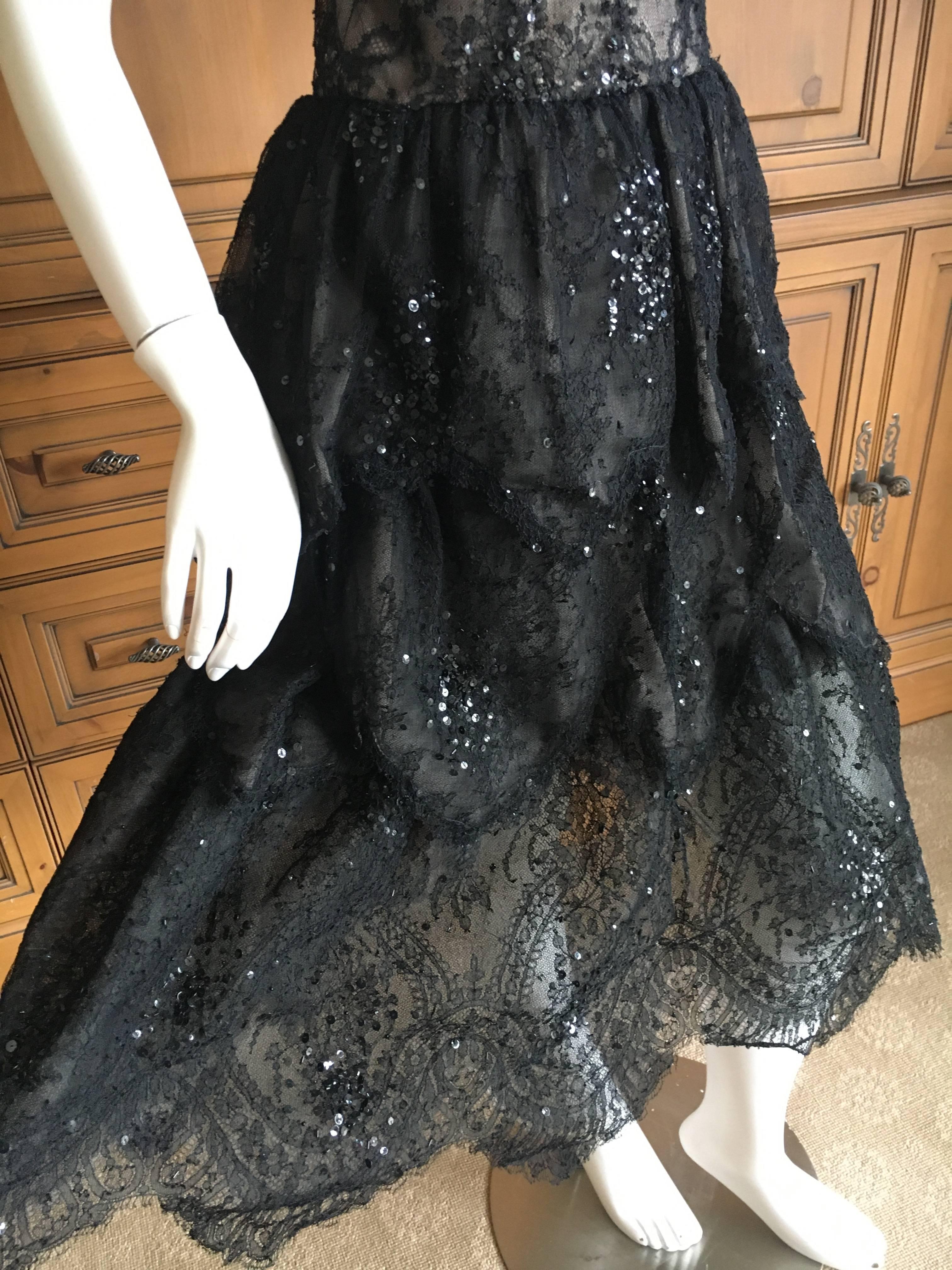 Oscar de la Renta Vintage Black Layered Lace Petal Dress For Sale 6