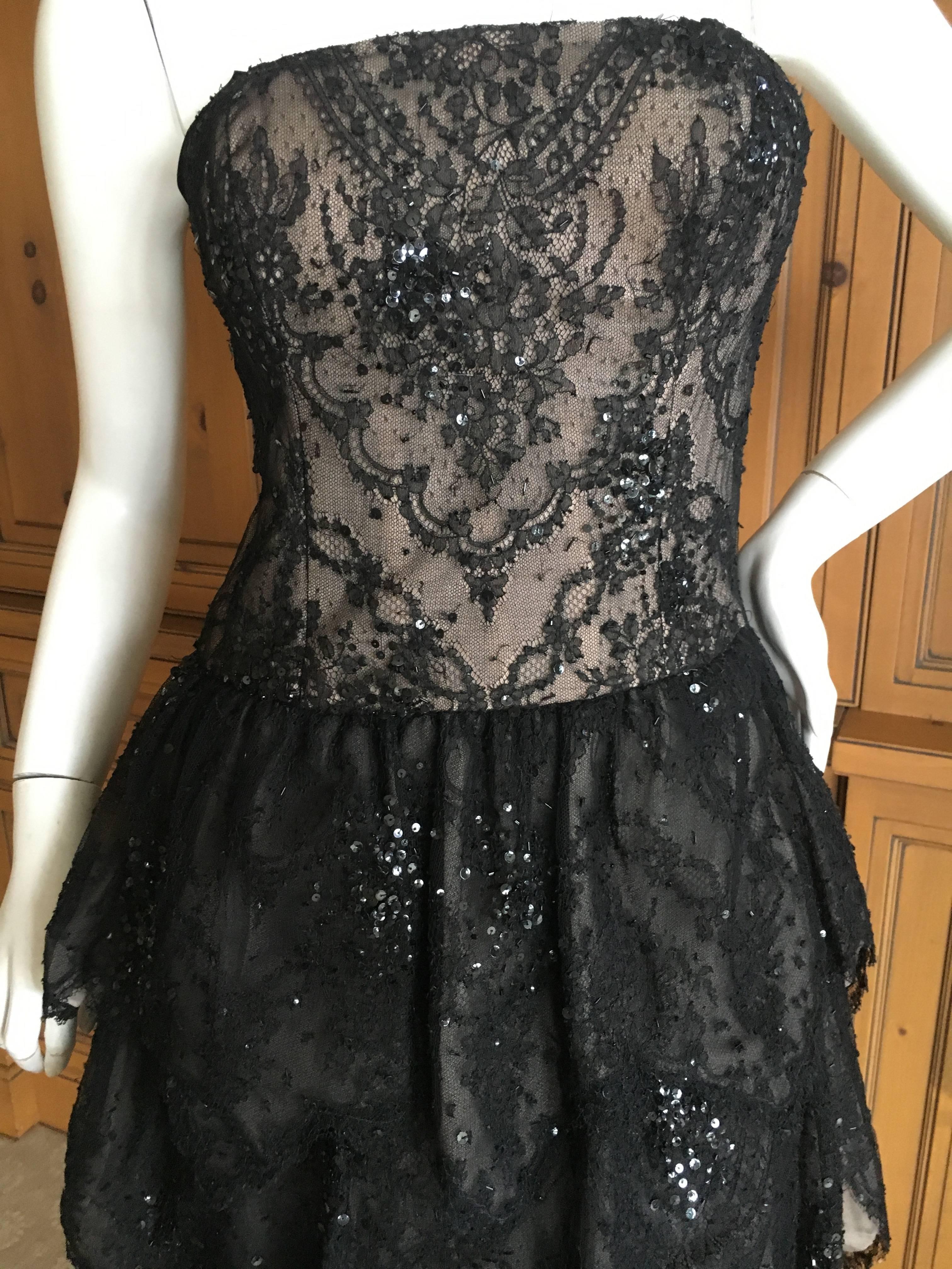 Oscar de la Renta Vintage Black Layered Lace Petal Dress For Sale 3