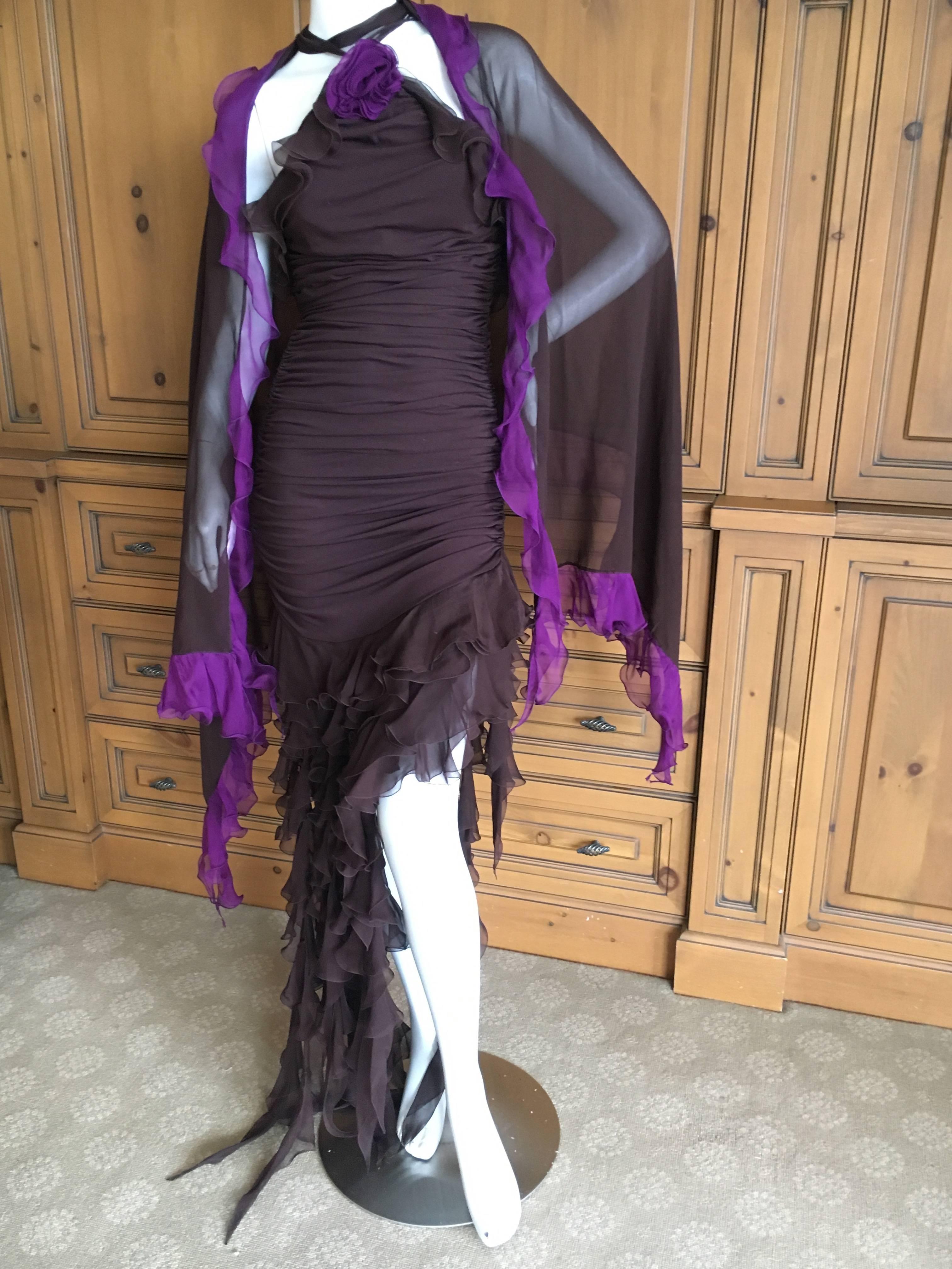Ungaro Vintage Ruffle Flamenco Halter Dress With Matching Shawl 5
