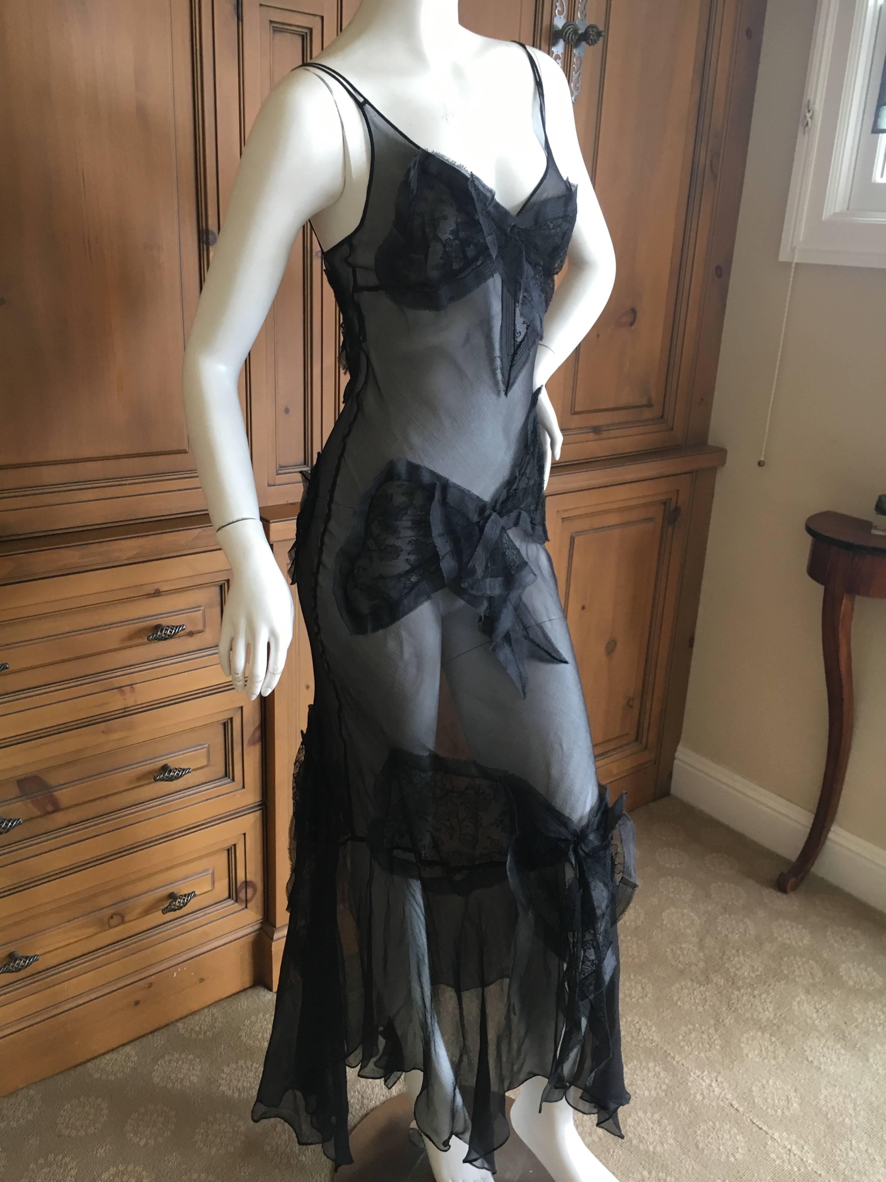 Moschino Sheer Black Dress with Lace Bow Accent's For Sale 2