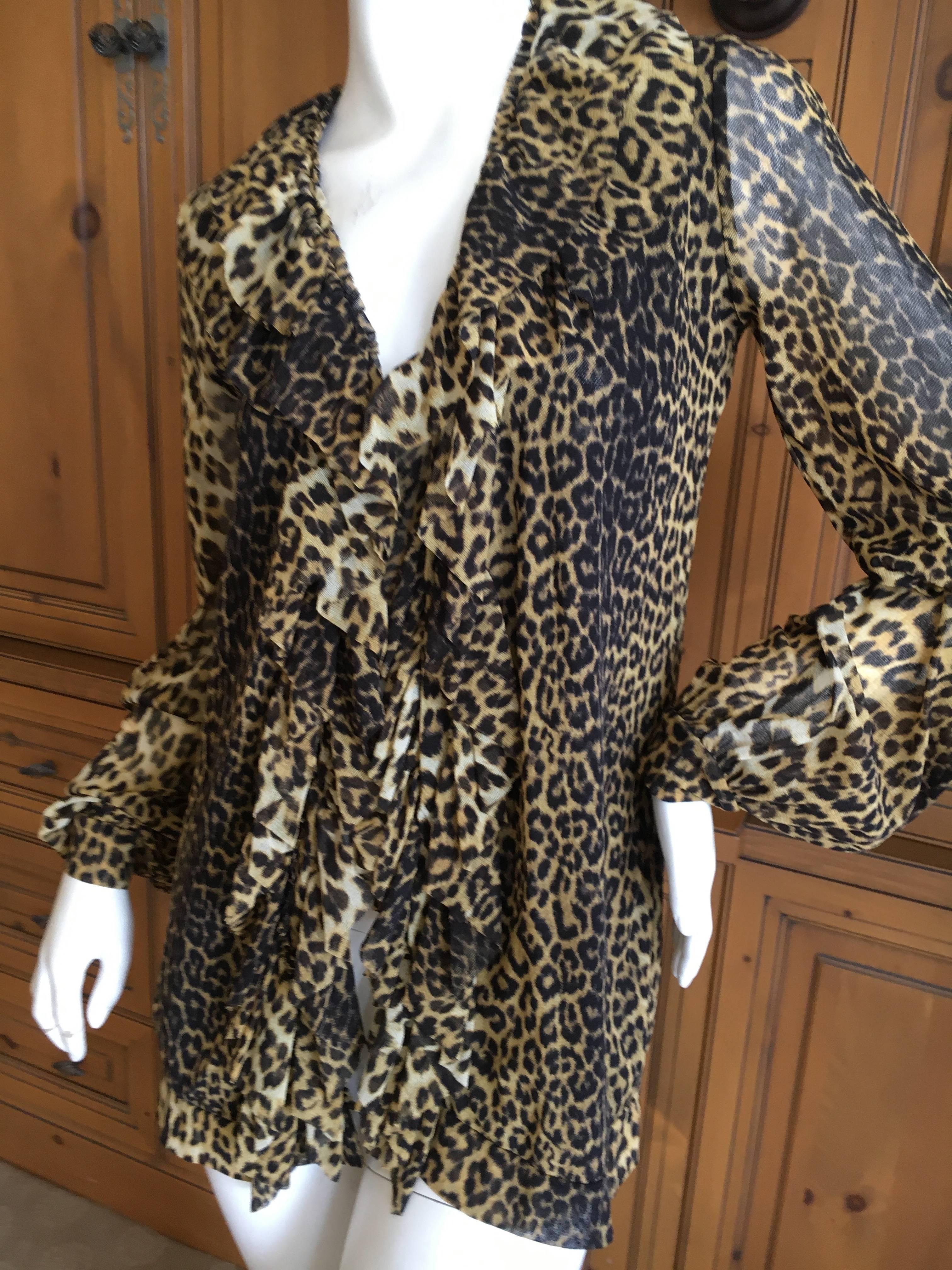 Jean Paul Gaultier Soleil Vintage Ruffle Front Leopard Print Cardigan In Excellent Condition For Sale In Cloverdale, CA