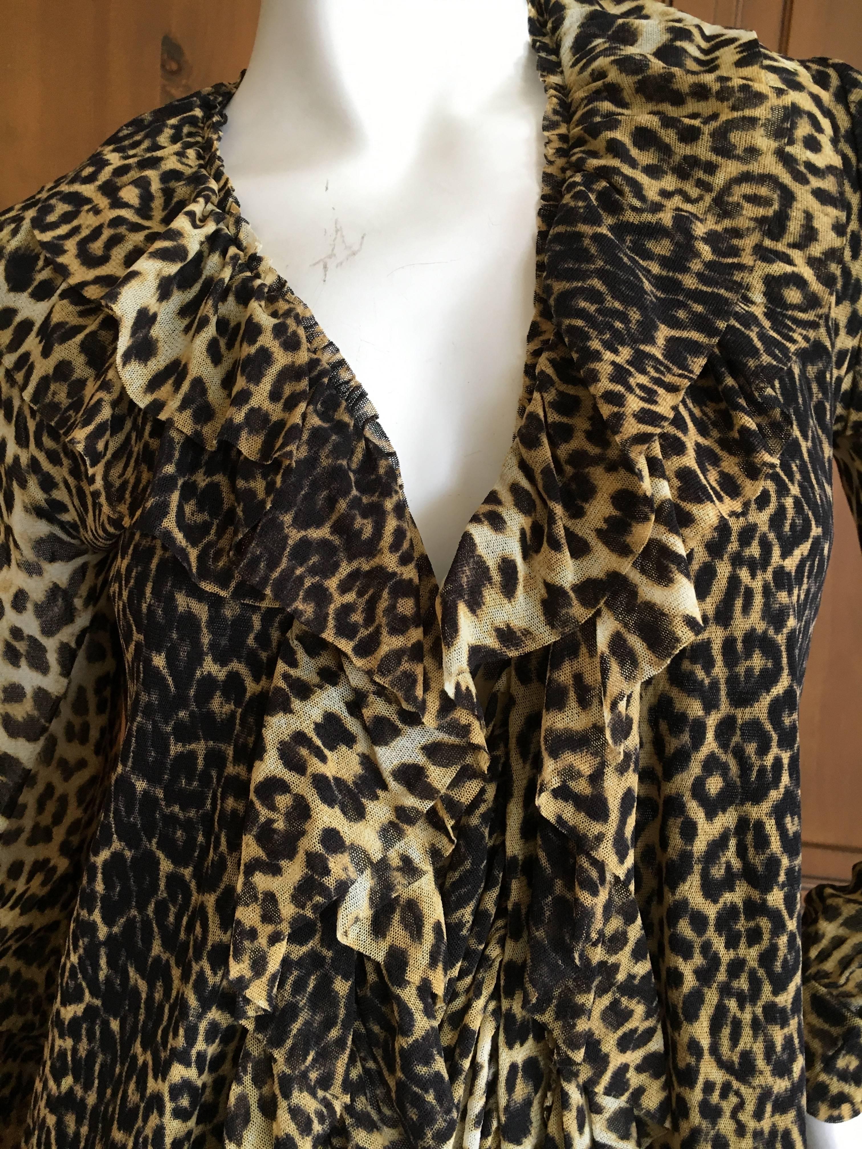 Jean Paul Gaultier Soleil Vintage Ruffle Front Leopard Print Cardigan For Sale 2