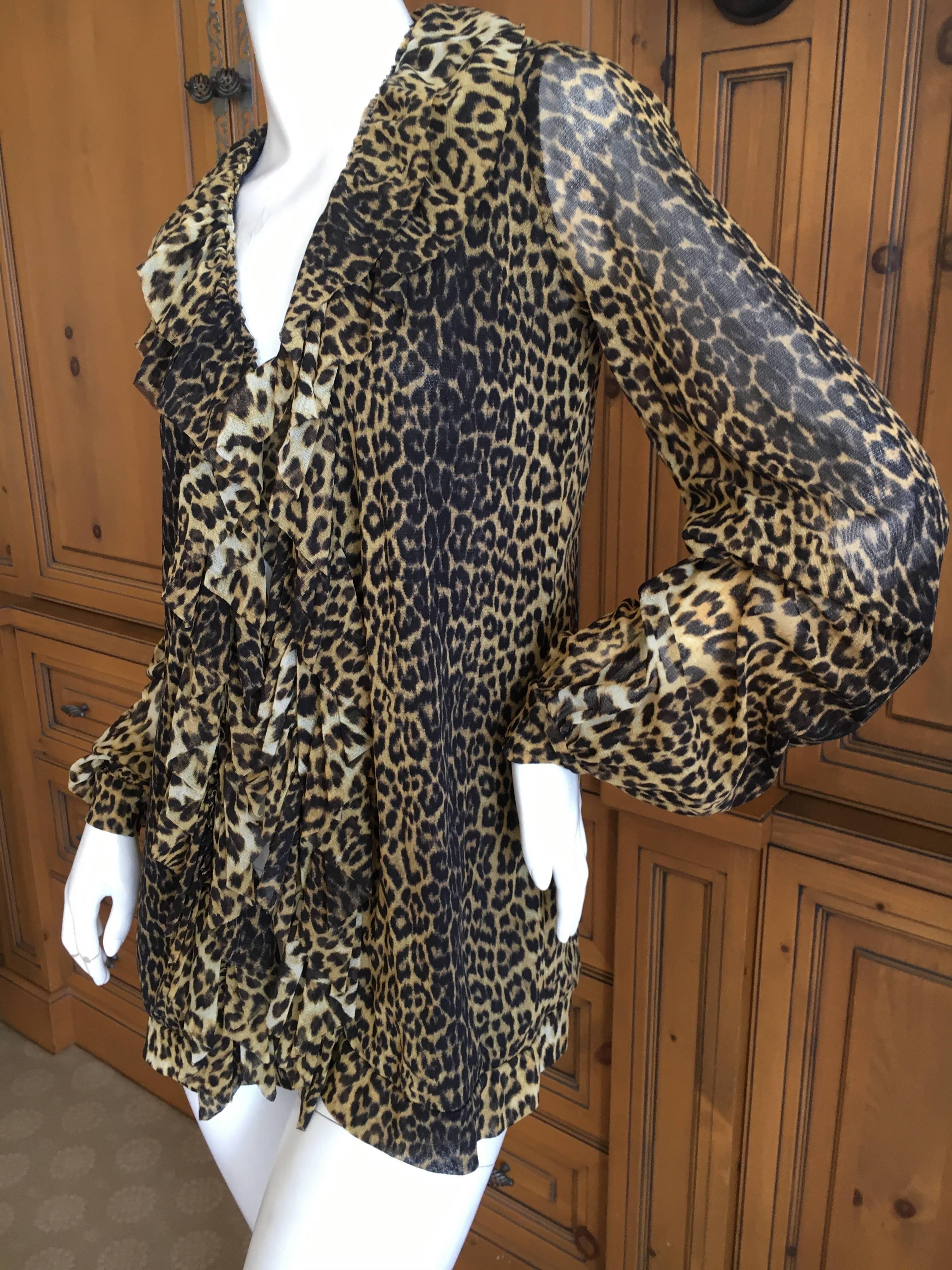 Black Jean Paul Gaultier Soleil Vintage Ruffle Front Leopard Print Cardigan For Sale