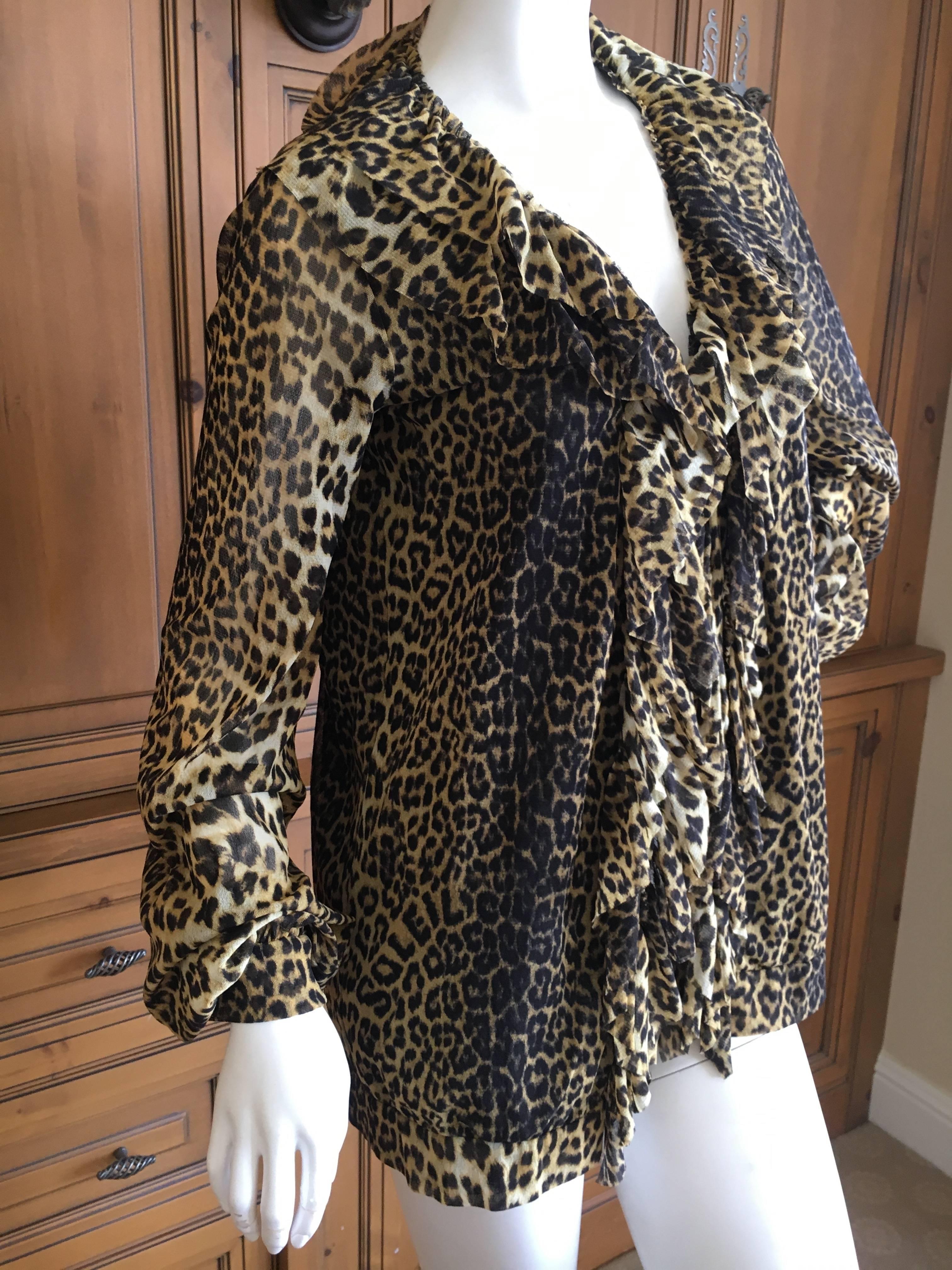 Jean Paul Gaultier Soleil Vintage Ruffle Front Leopard Print Cardigan For Sale 1