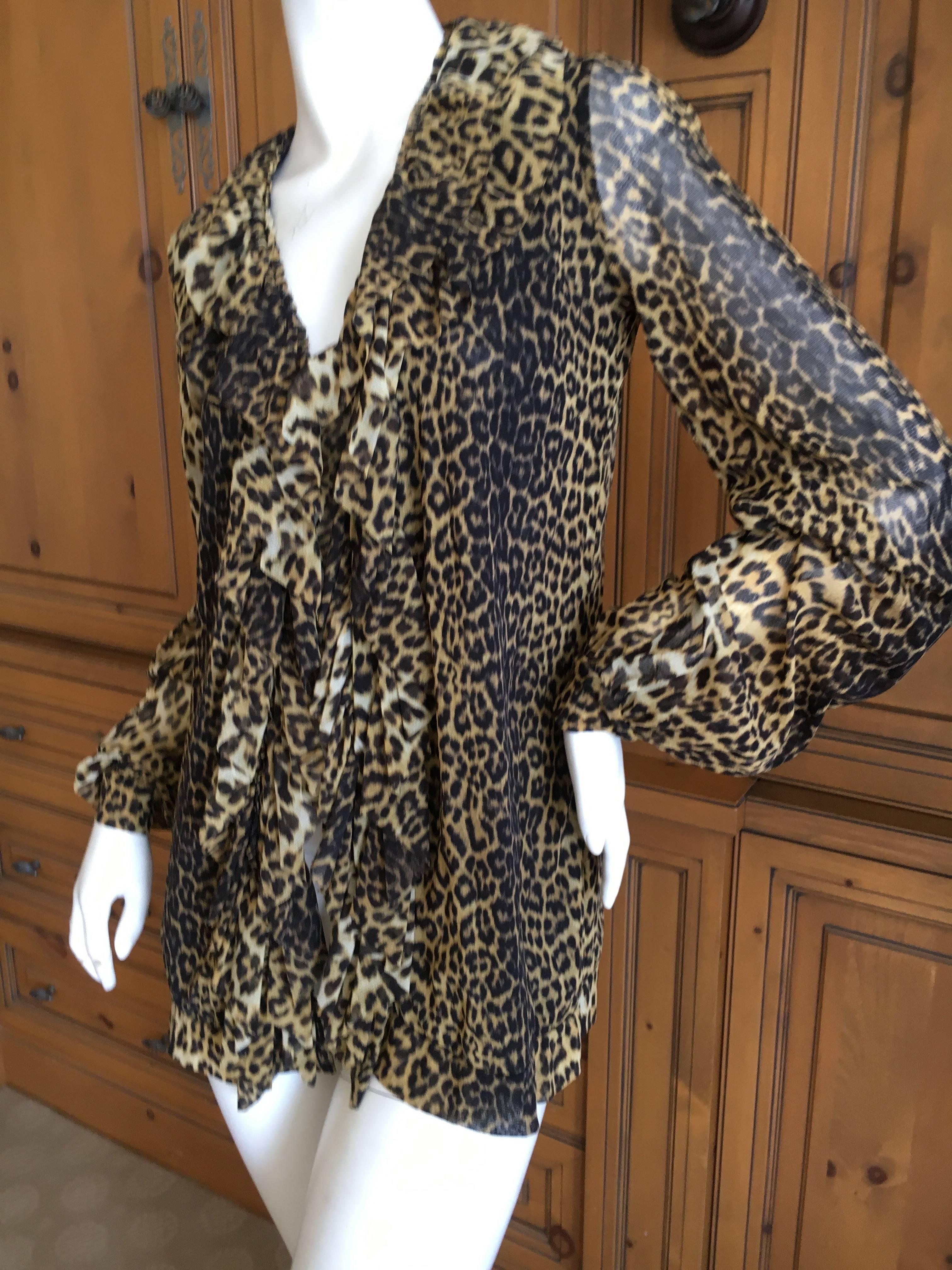 Jean Paul Gaultier Soleil Vintage Ruffle Front Leopard Print Cardigan For Sale 3