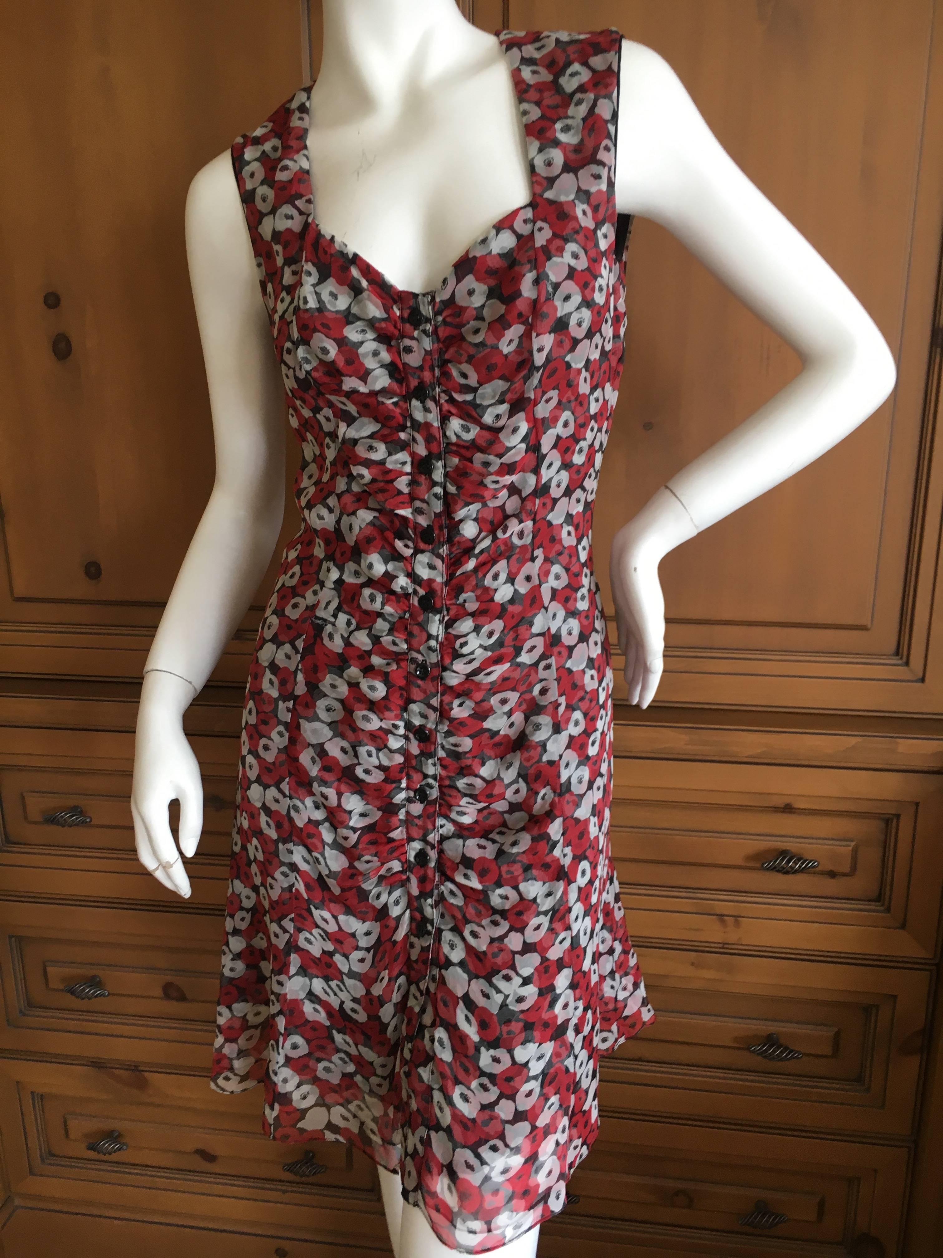 Yves Saint Laurent Rive Gauche Poppy Print Sun Dress In Excellent Condition In Cloverdale, CA