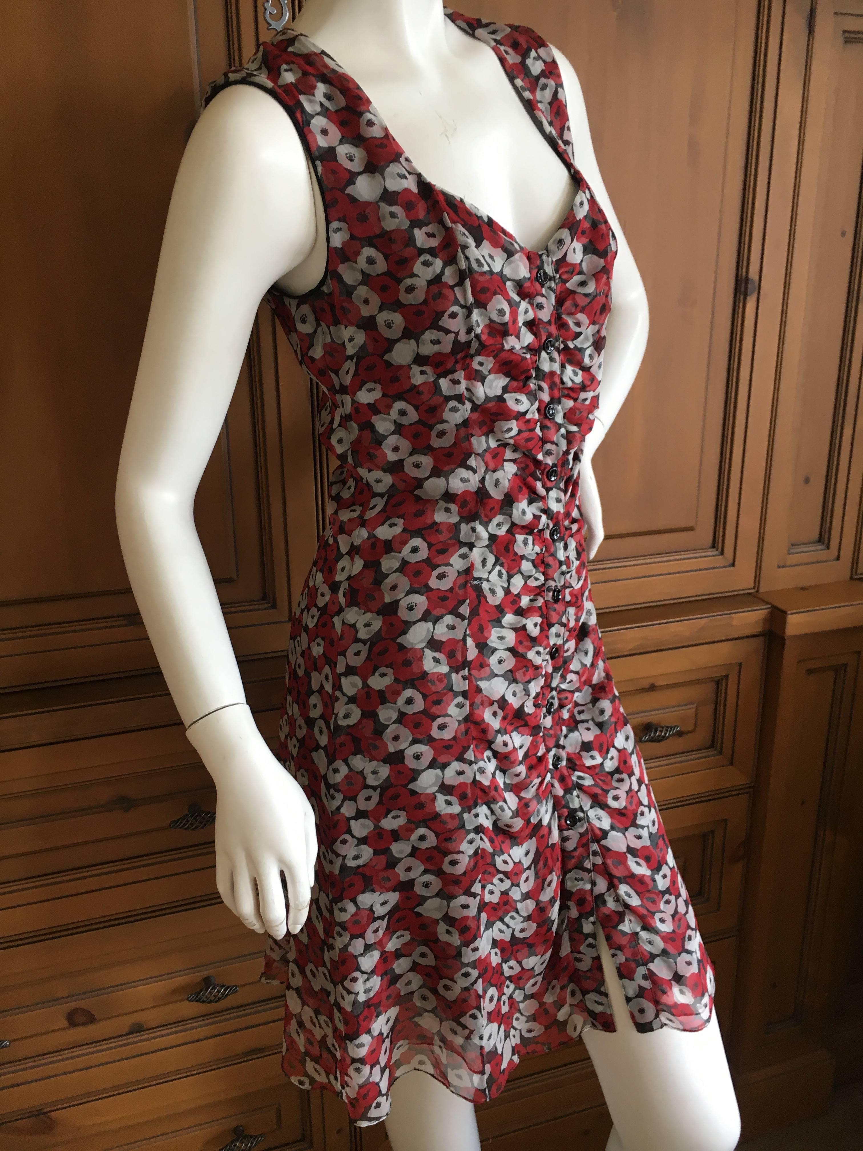 Brown Yves Saint Laurent Rive Gauche Poppy Print Sun Dress