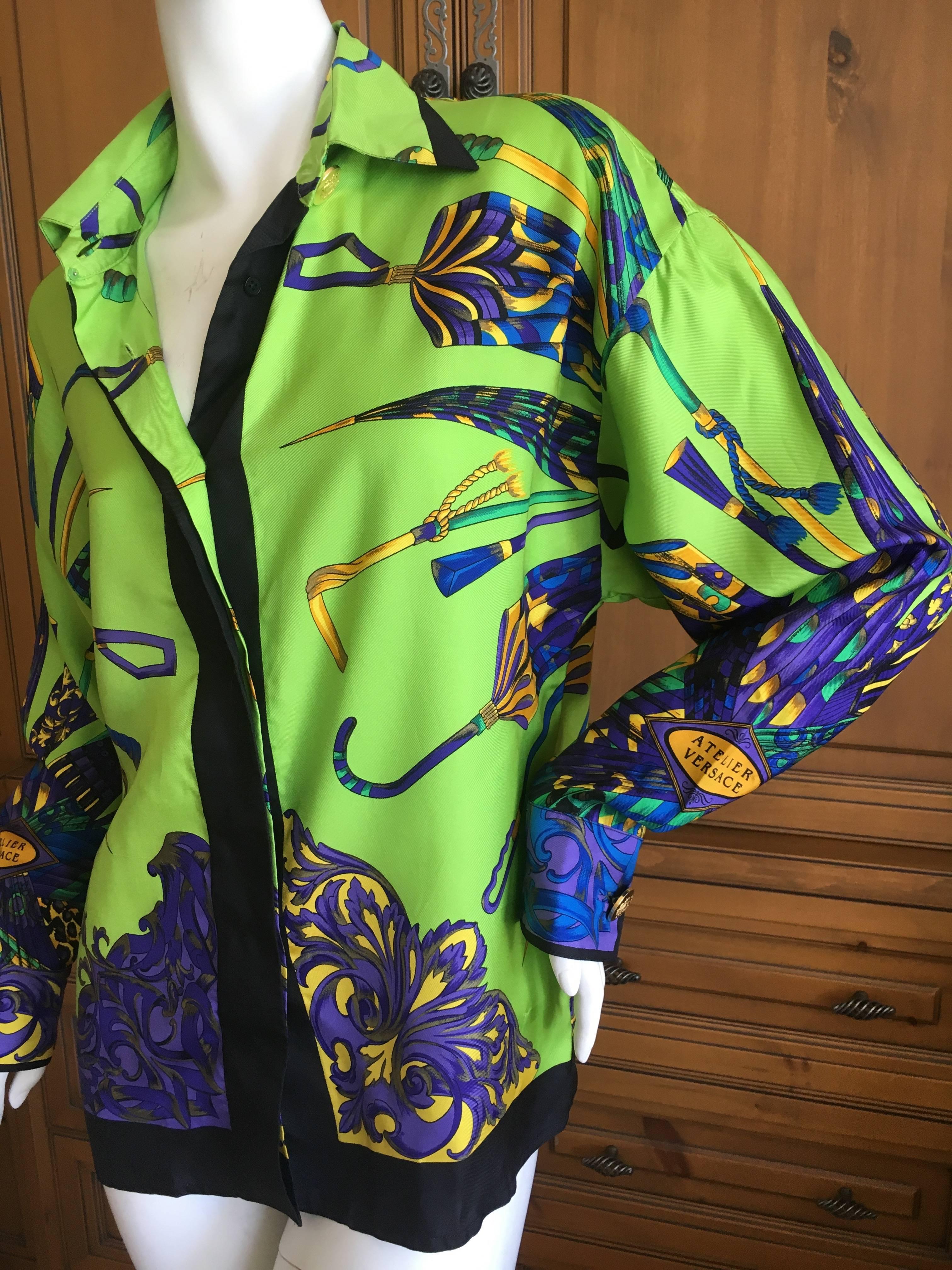 Black Gianni Versace Couture  Atelier Versace Silk Umbrella Print Blouse For Sale