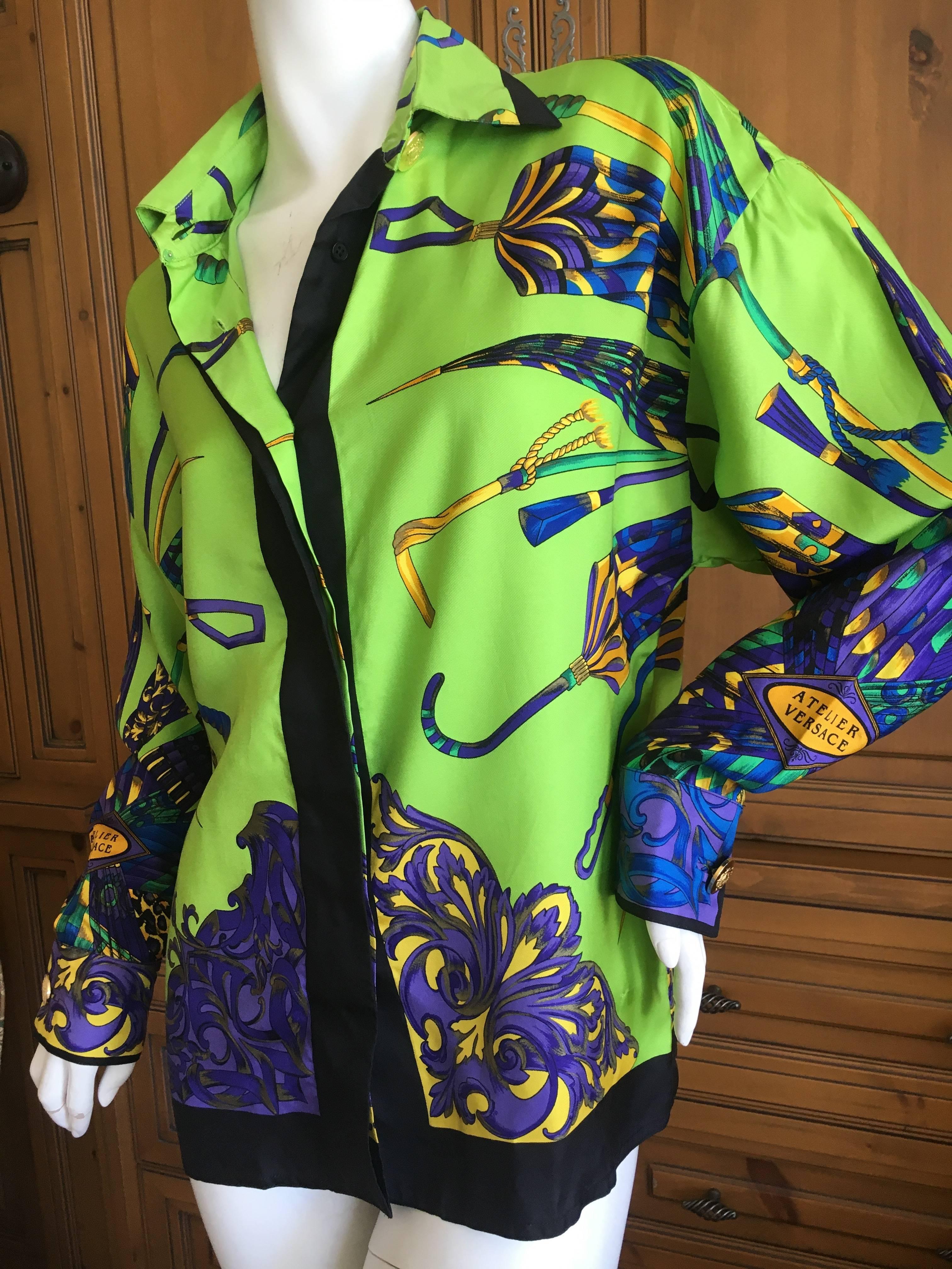 Gianni Versace Couture  Atelier Versace Silk Umbrella Print Blouse In Good Condition For Sale In Cloverdale, CA