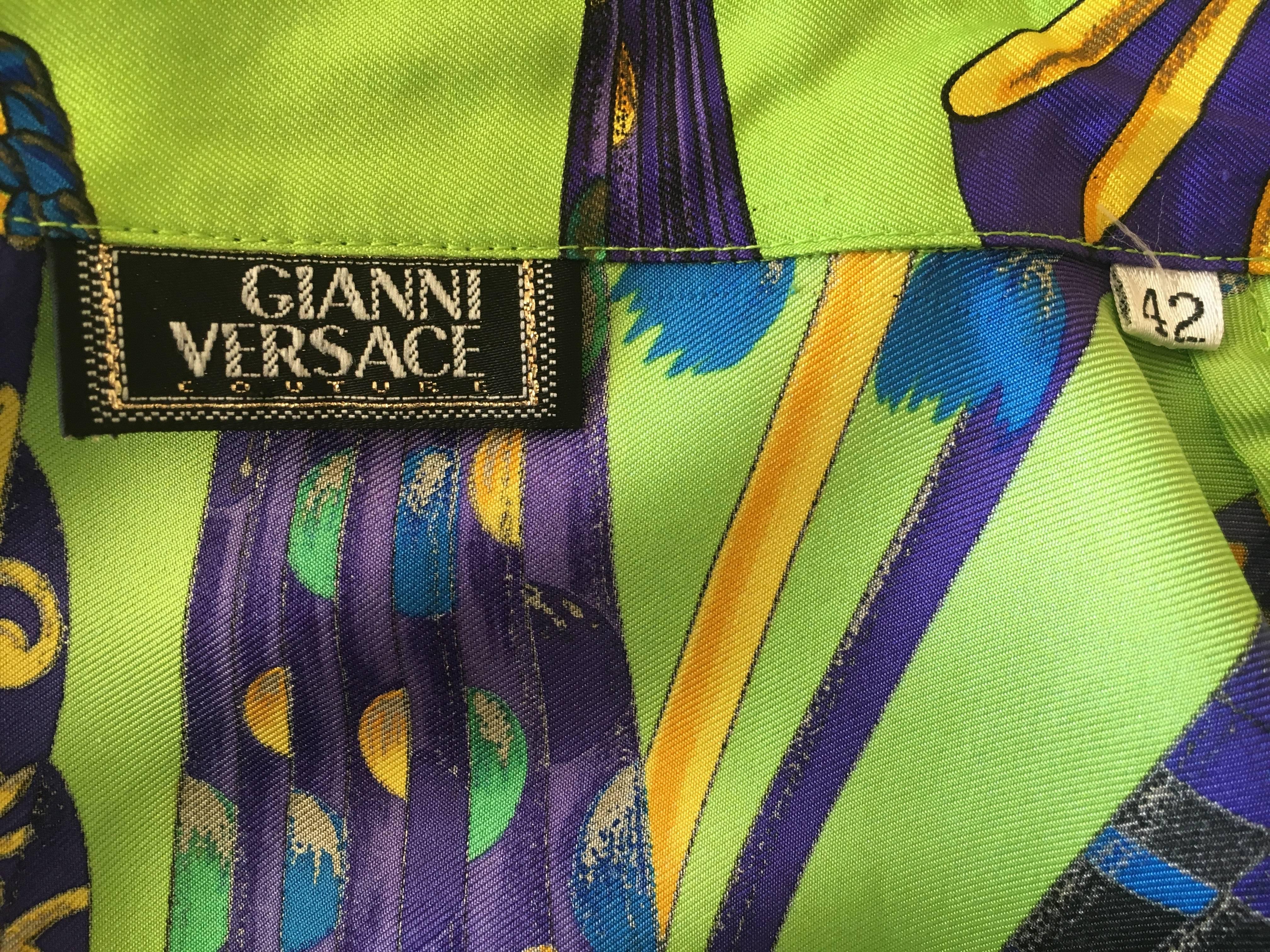 Gianni Versace Couture  Atelier Versace Silk Umbrella Print Blouse For Sale 4