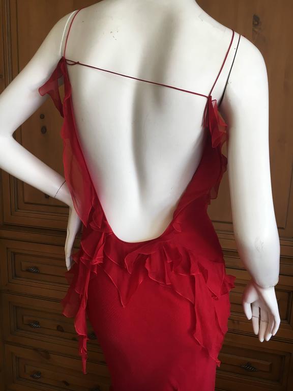Christian Dior by John Galliano Ruffled Red Silk Dress For Sale at 1stDibs