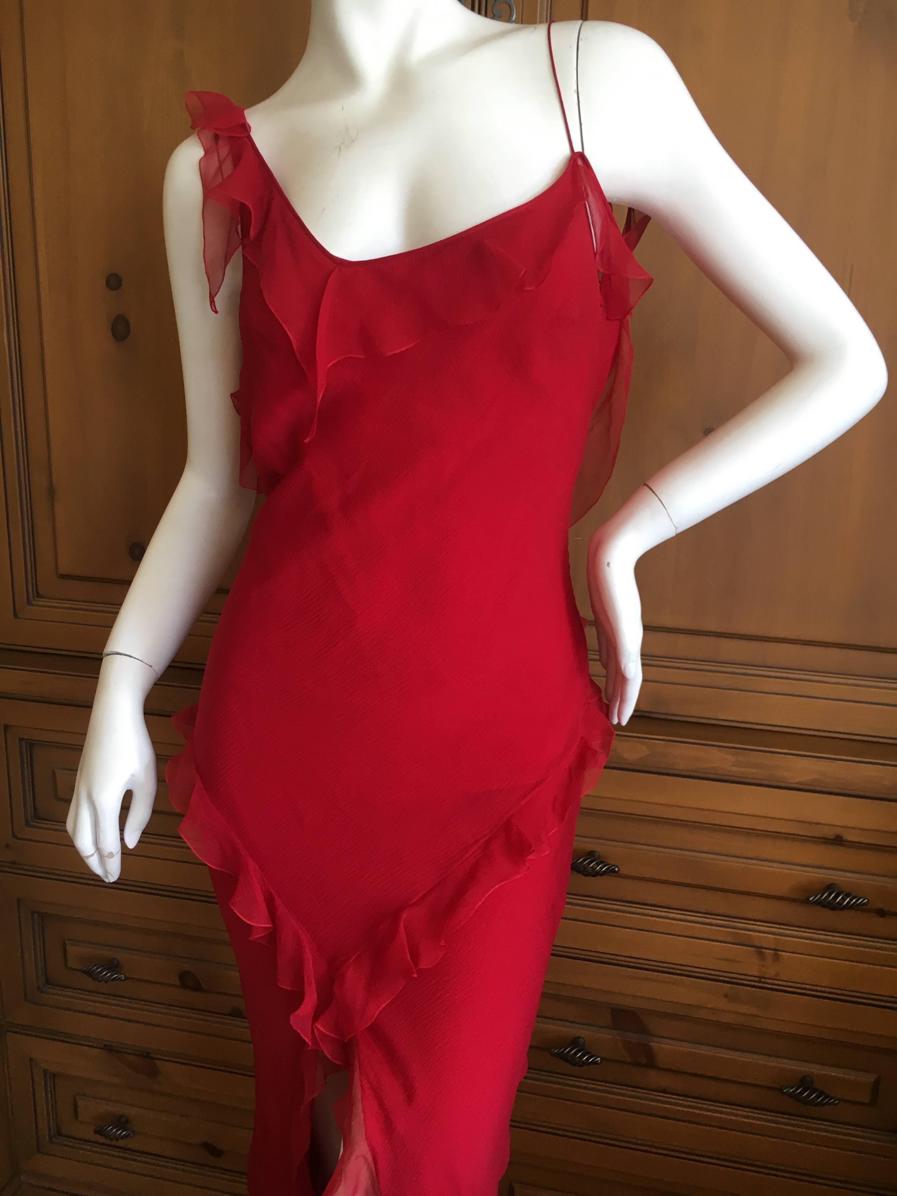 Women's Christian Dior by John Galliano Ruffled Red Silk Dress For Sale