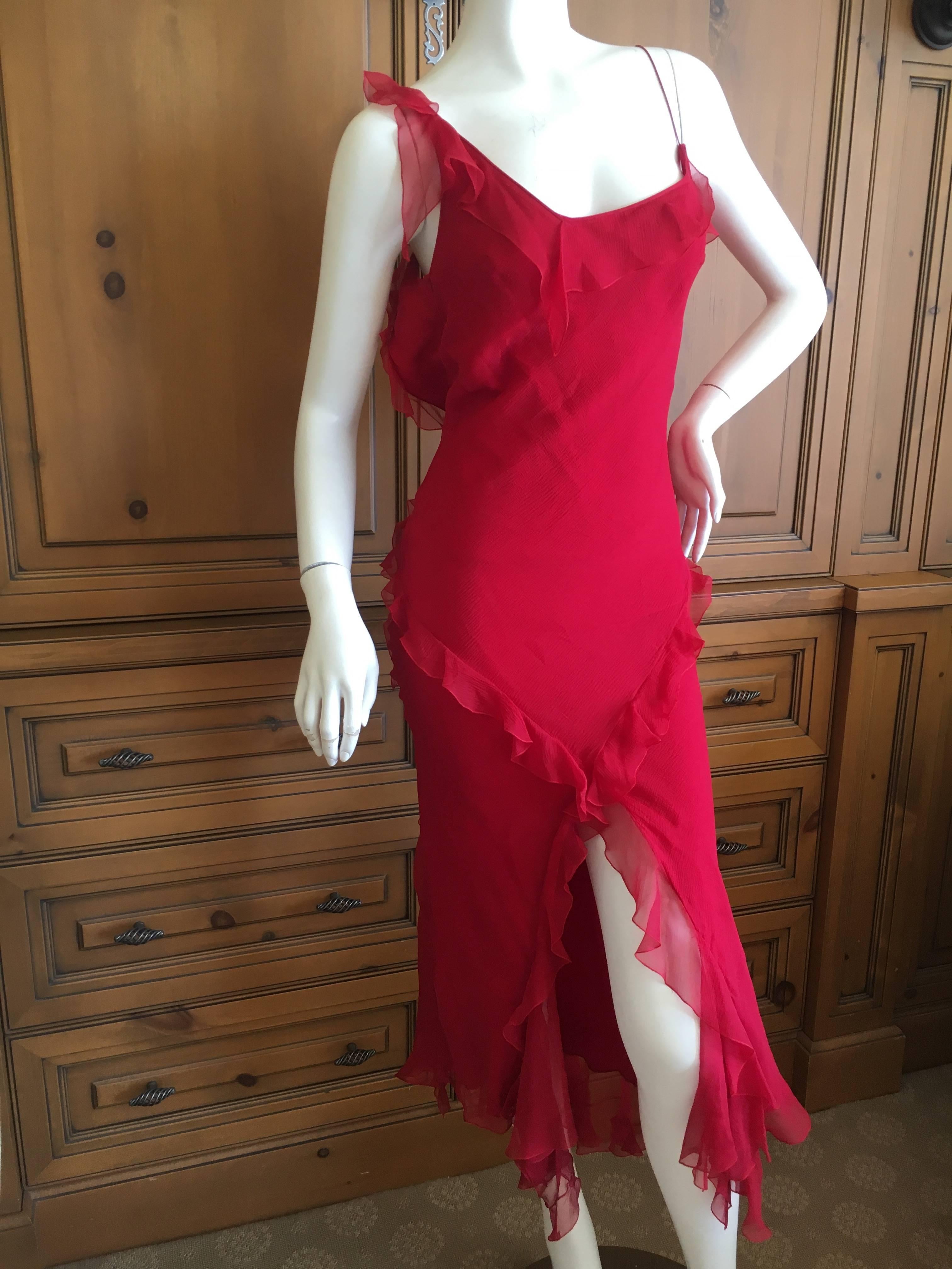 Christian Dior by John Galliano Ruffled Red Silk Dress In Excellent Condition For Sale In Cloverdale, CA