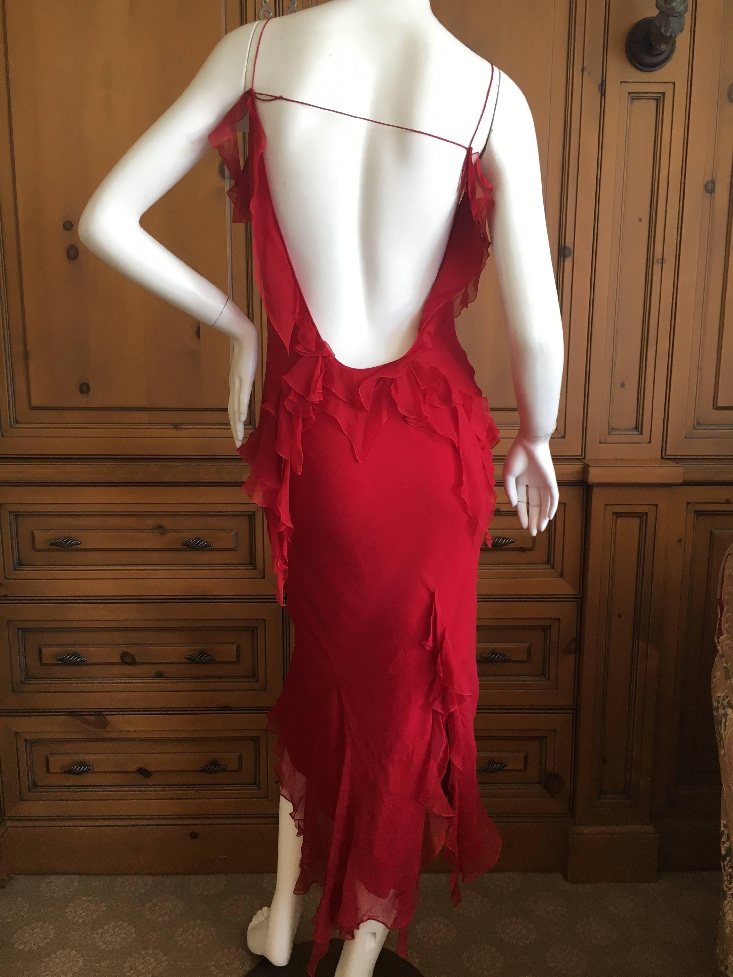 Christian Dior by John Galliano Ruffled Red Silk Dress For Sale 1