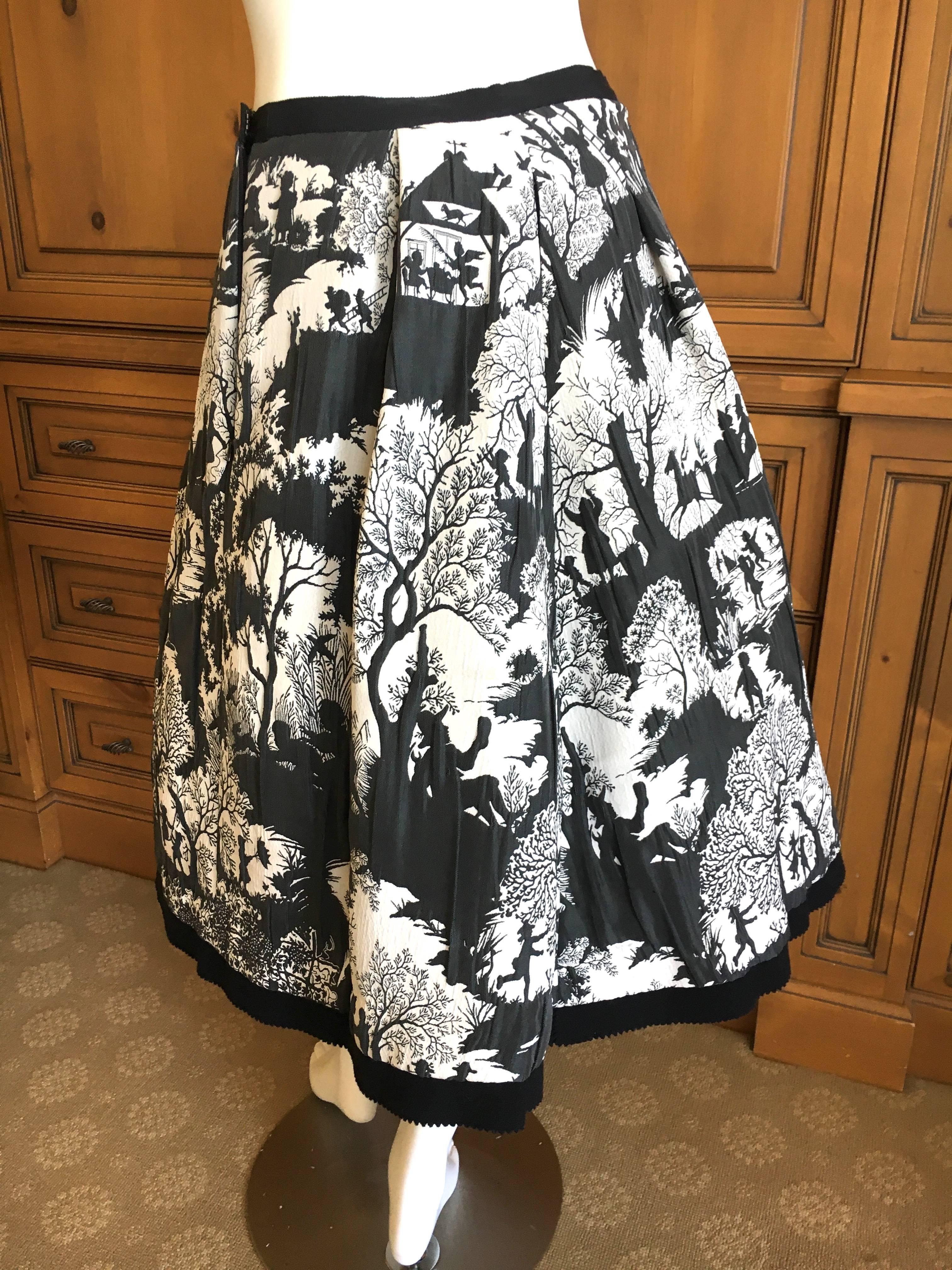 Oscar de la Renta Charming Black and White Toile de Jouy Skirt with 3 Petticoats For Sale 1