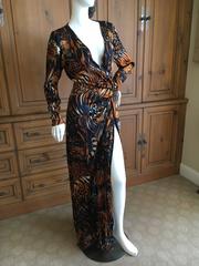 Yves Saint Laurent Rive Gauche Vintage 1980's Tiger and Leopard Print Long Dress