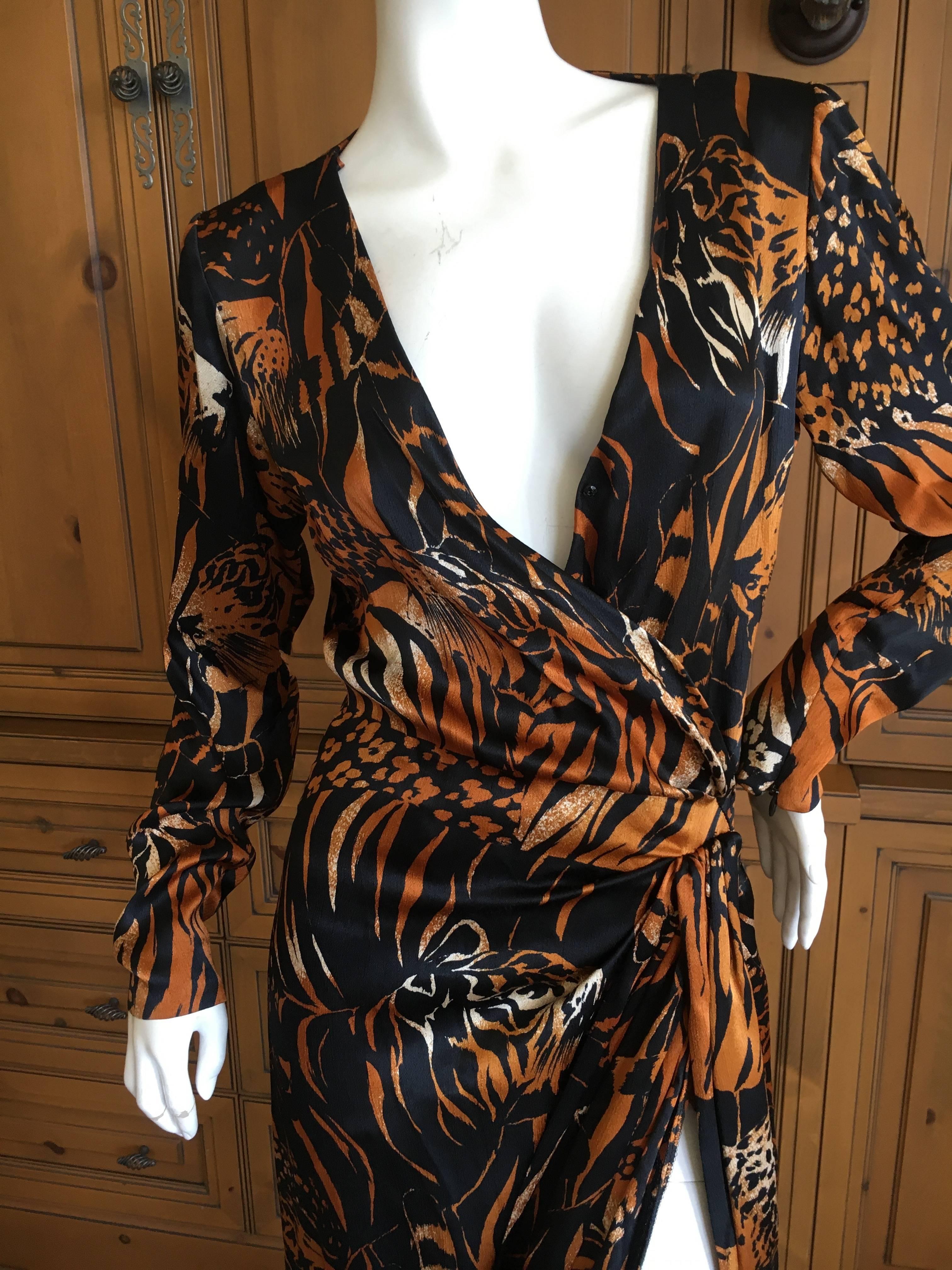 Yves Saint Laurent Rive Gauche Vintage 1980's Tiger and Leopard Print Long Dress In Excellent Condition In Cloverdale, CA