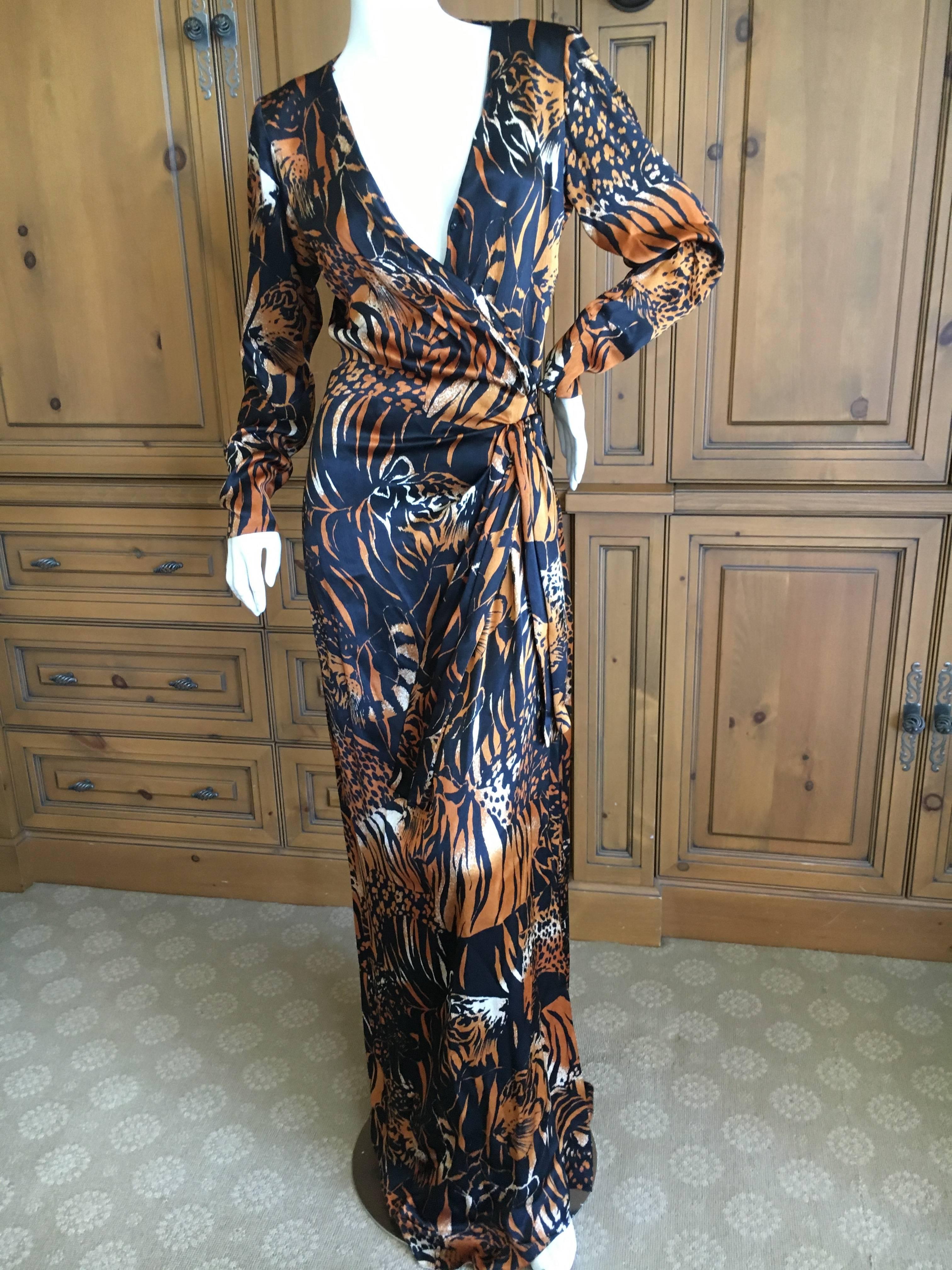 Women's Yves Saint Laurent Rive Gauche Vintage 1980's Tiger and Leopard Print Long Dress