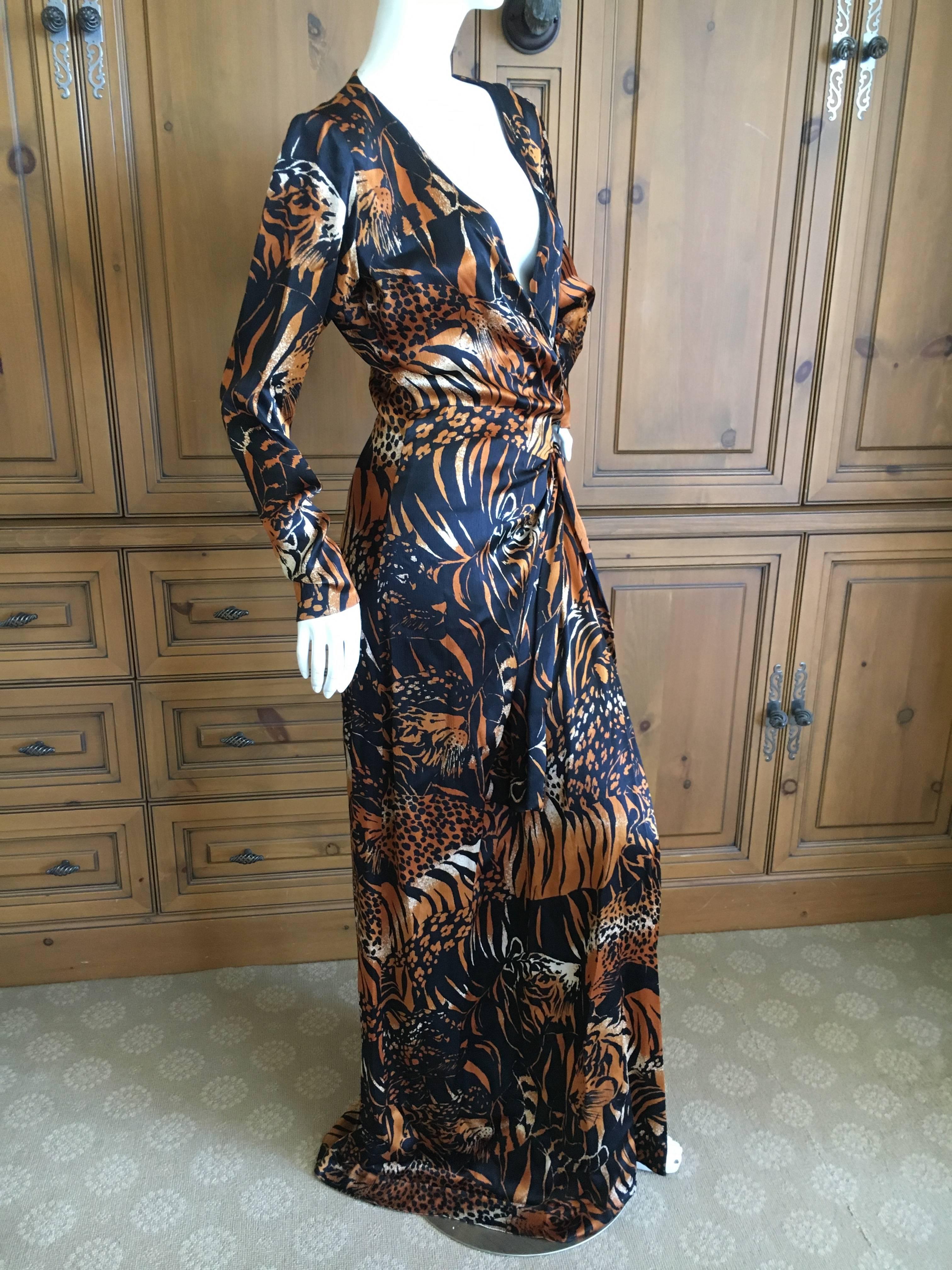Yves Saint Laurent Rive Gauche Vintage 1980's Tiger and Leopard Print Long Dress 1