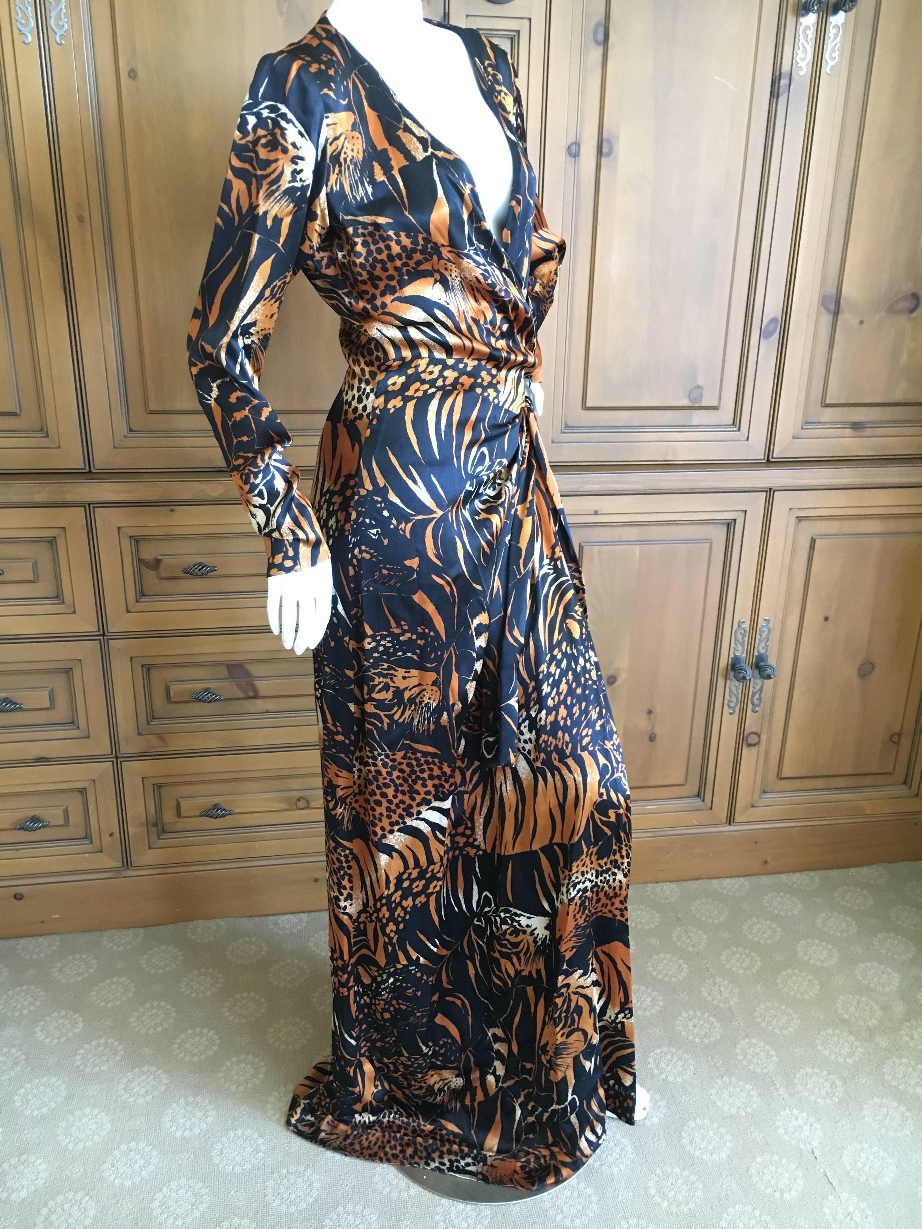 Yves Saint Laurent Rive Gauche Vintage 1980's Tiger and Leopard Print Long Dress 2