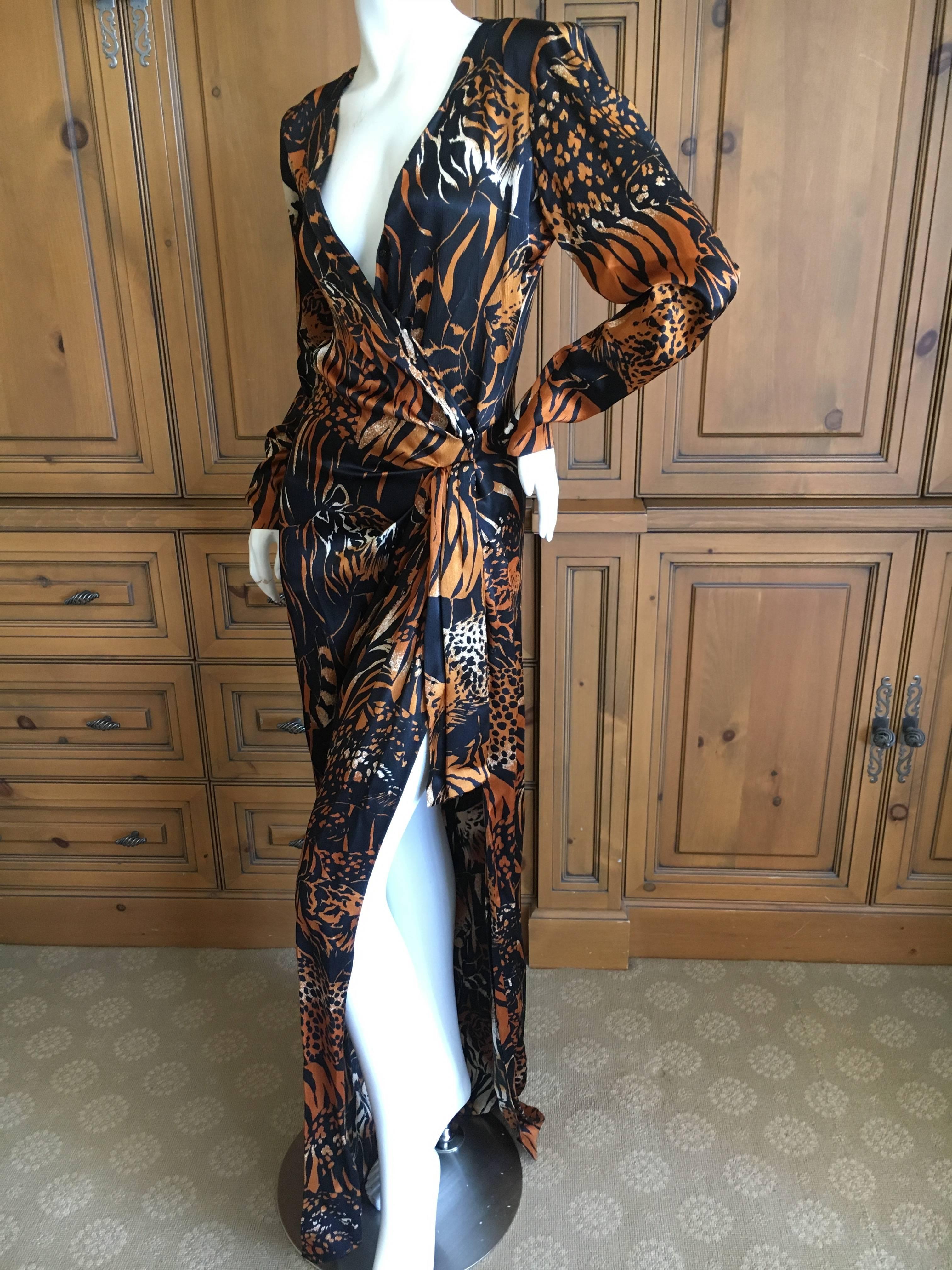 Yves Saint Laurent Rive Gauche Vintage 1980's Tiger and Leopard Print Long Dress 3