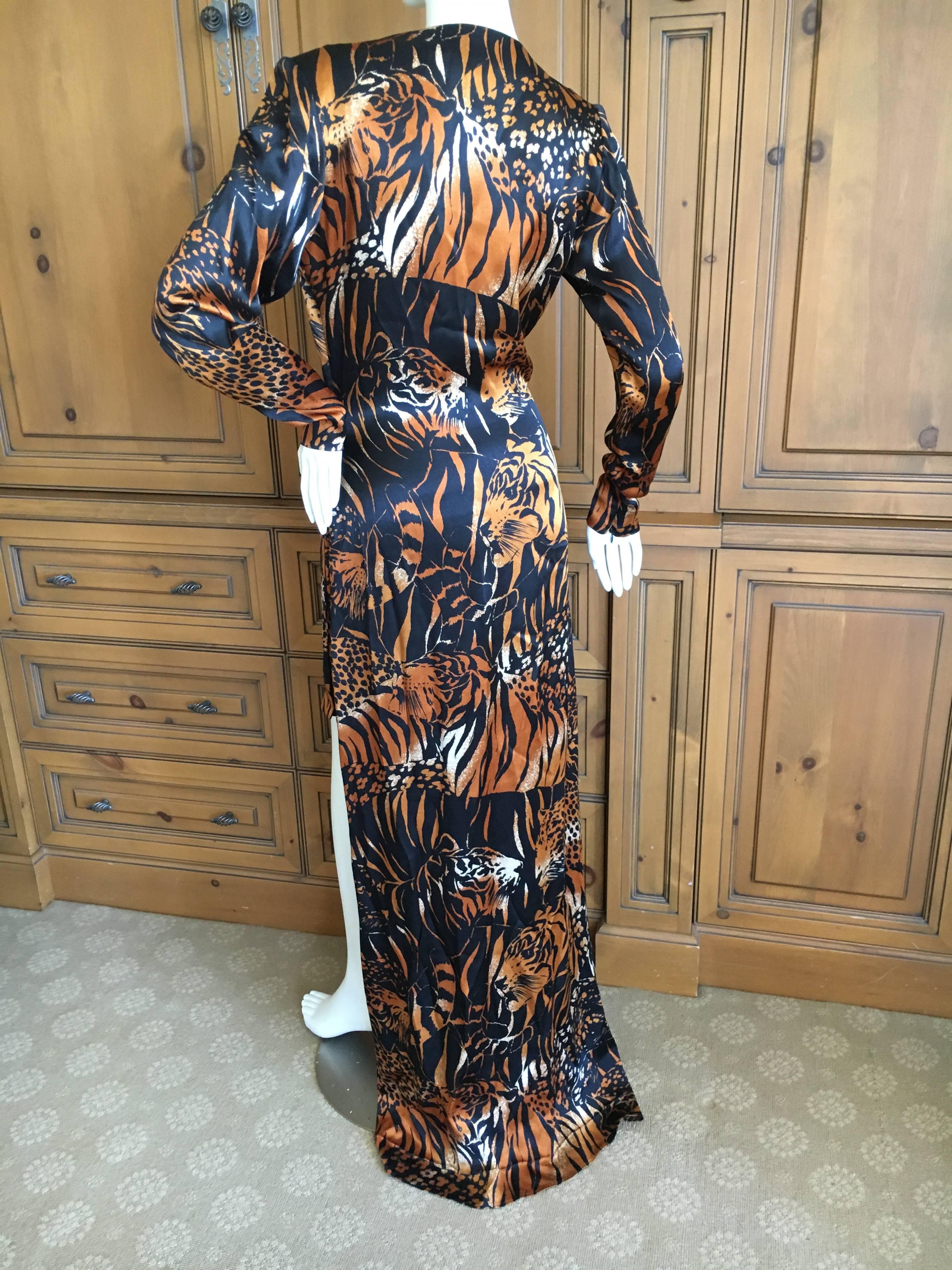 Yves Saint Laurent Rive Gauche Vintage 1980's Tiger and Leopard Print Long Dress 4