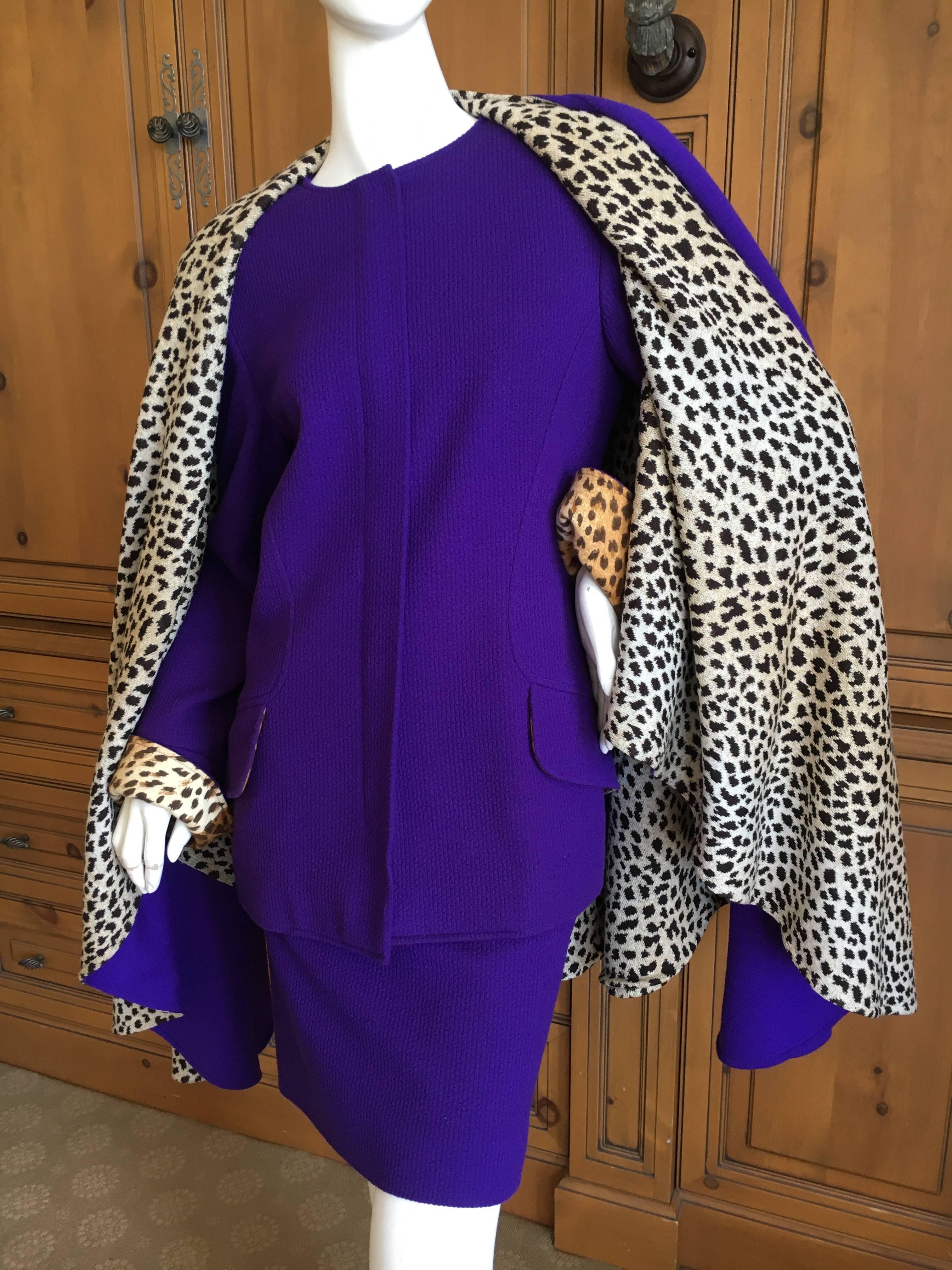 Valentino Vintage 1980's Purple Three Piece Suit with Leopard Trim In Excellent Condition For Sale In Cloverdale, CA