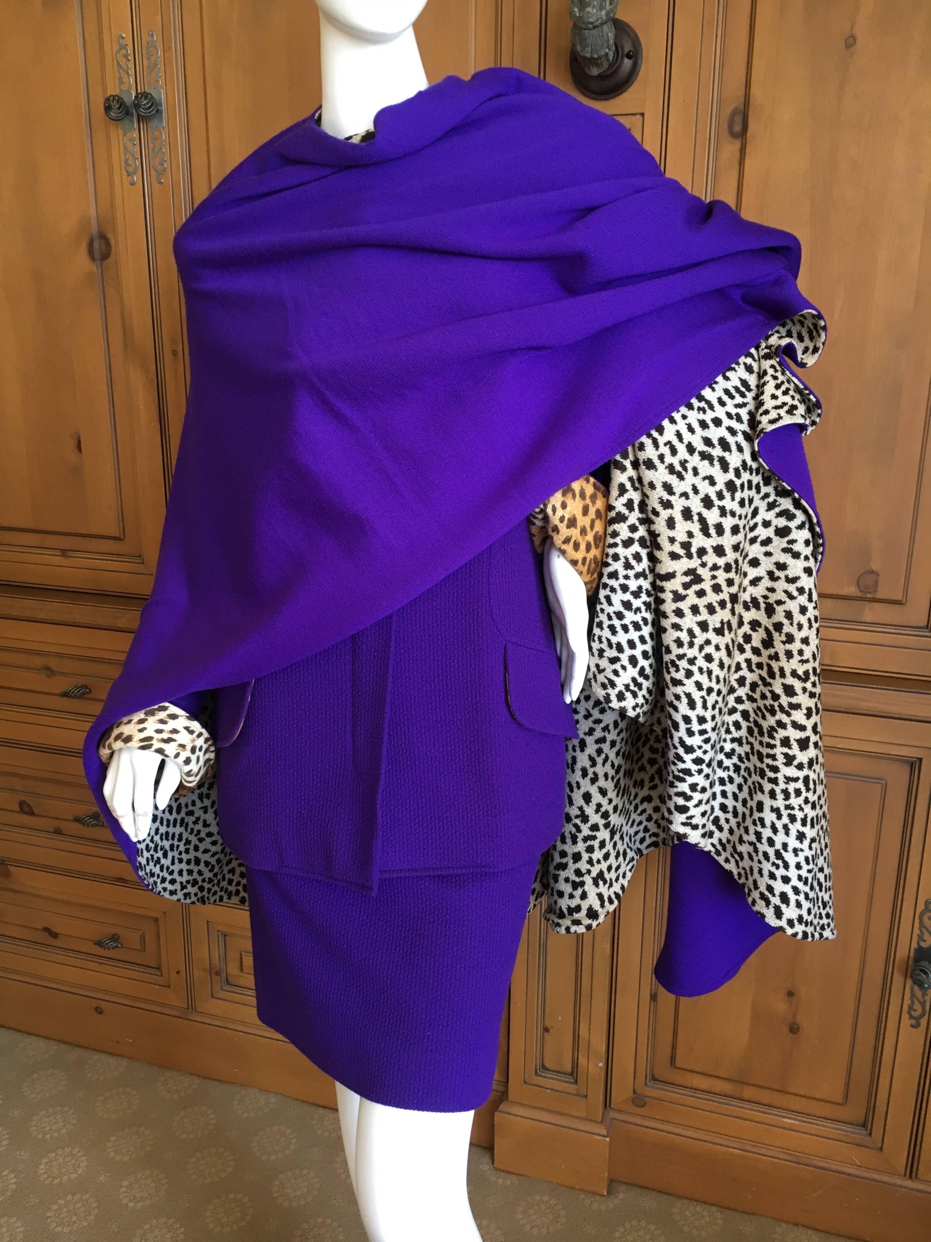 Women's Valentino Vintage 1980's Purple Three Piece Suit with Leopard Trim For Sale