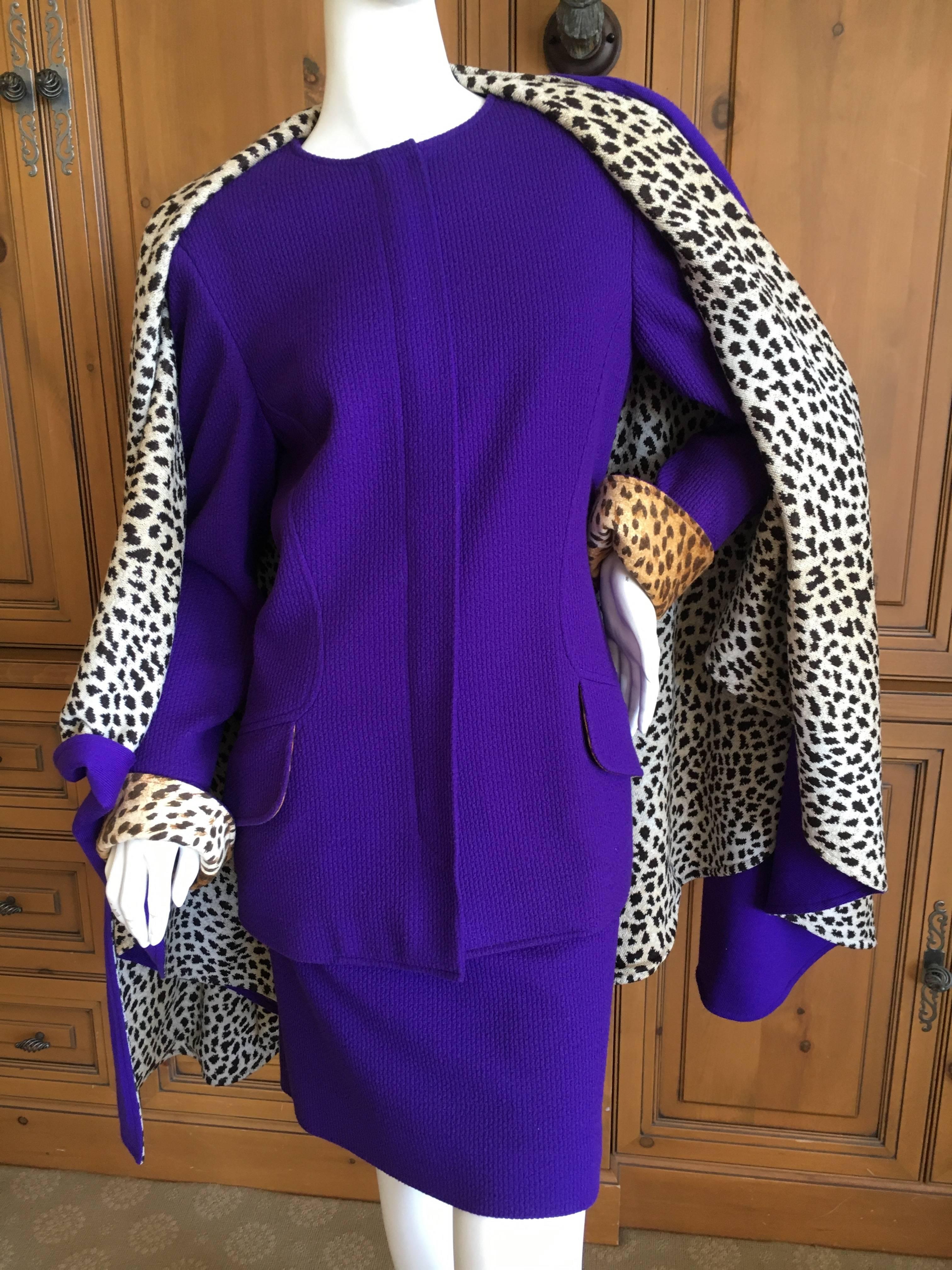 Valentino Vintage 1980's Purple Three Piece Suit with Leopard Trim For Sale 1