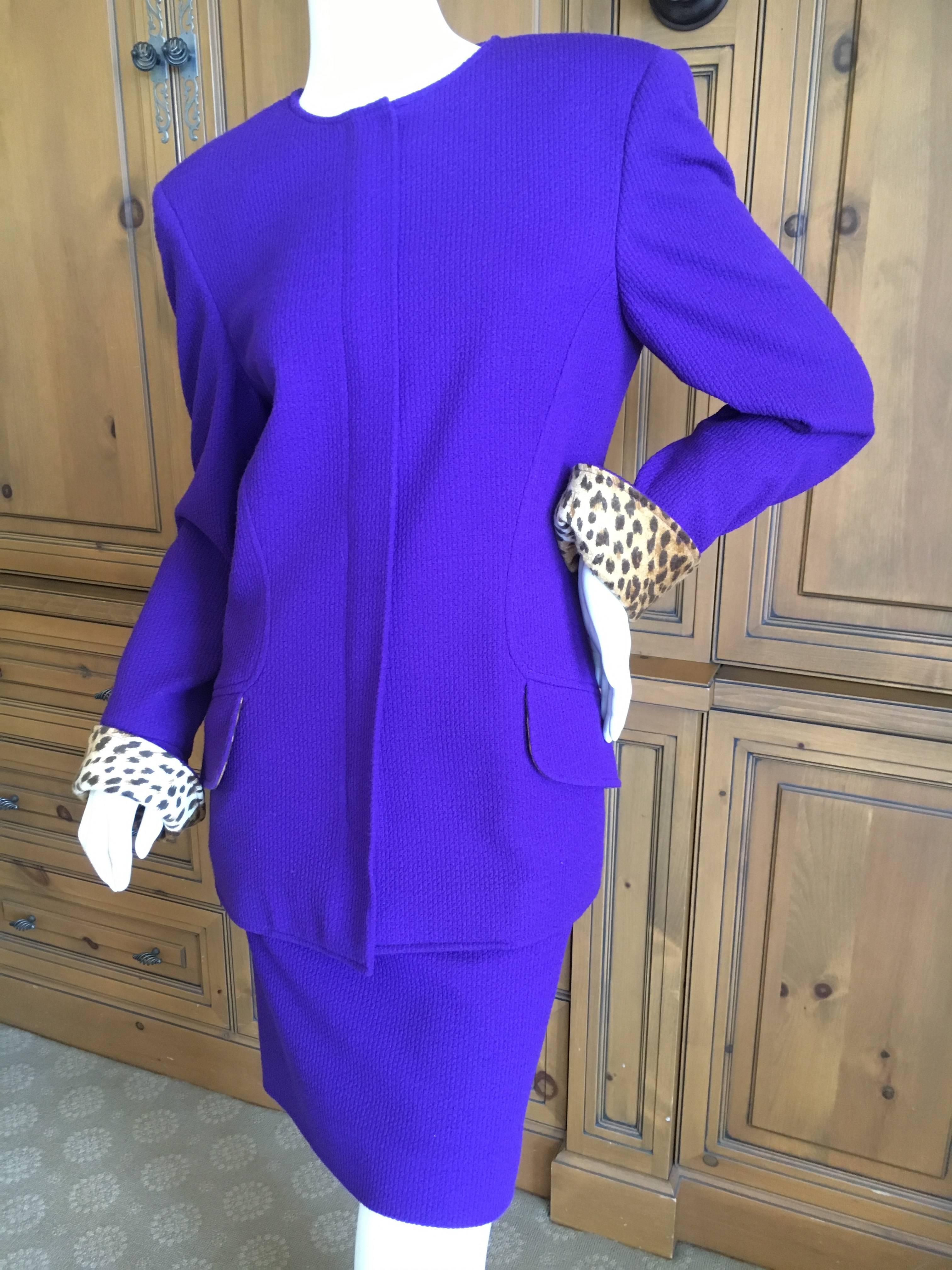 Valentino Vintage 1980's Purple Three Piece Suit with Leopard Trim For Sale 2