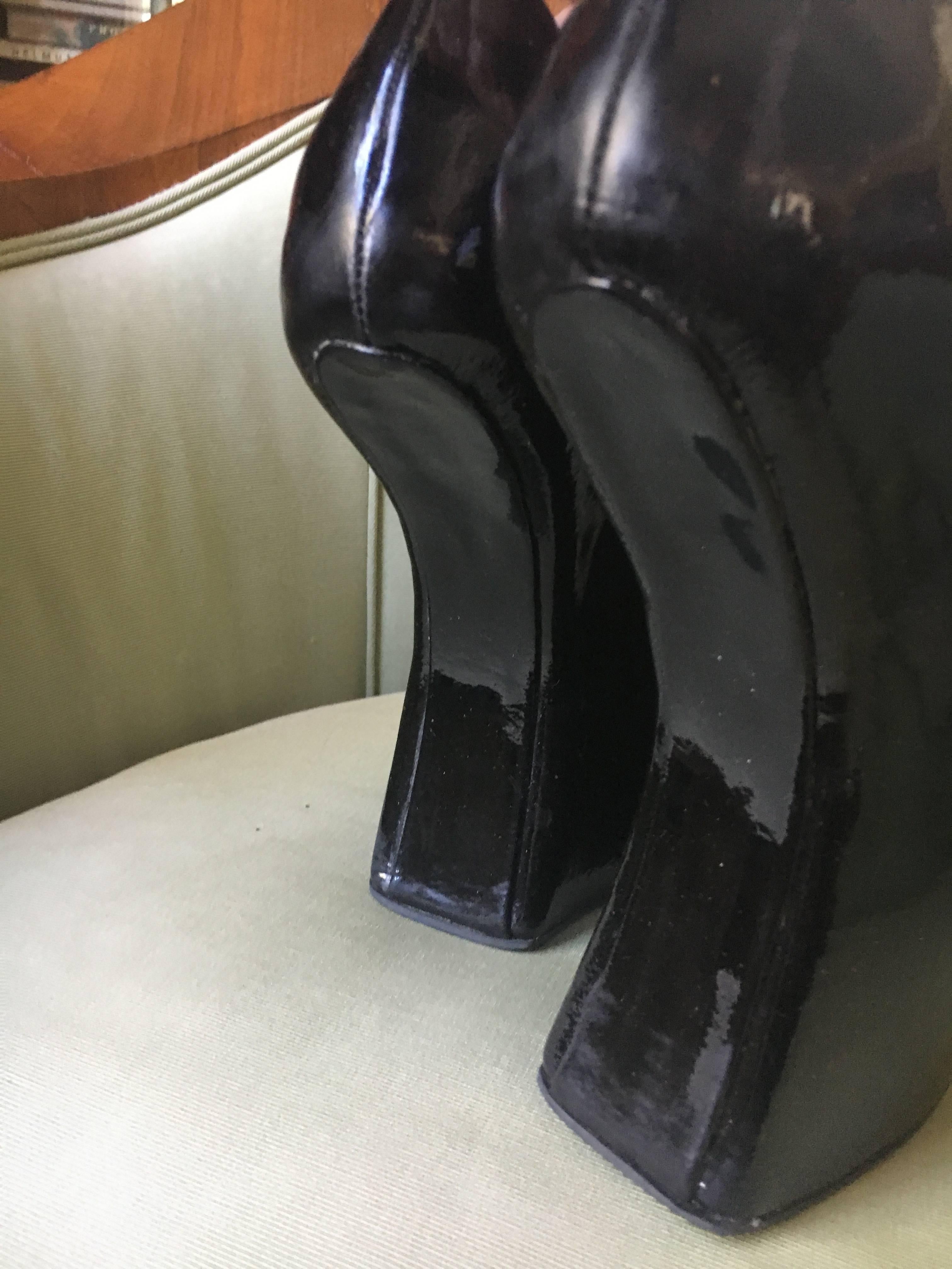 Natacha Marro London Black Patent Leather Heelless Platform Fetish MaryJane Pump For Sale 1
