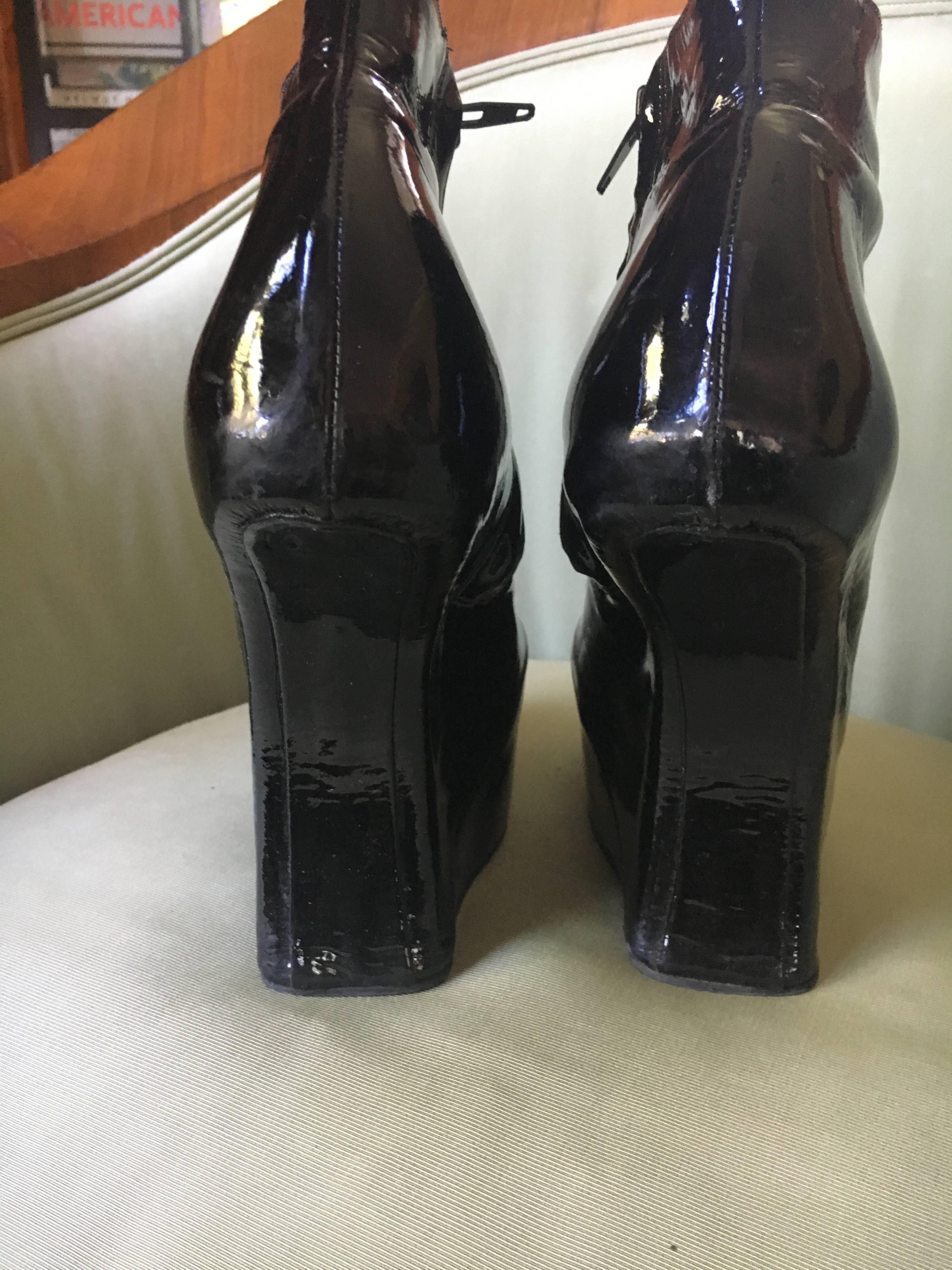 Natacha Marro London Black Patent Leather Fetish Heelless Platform Booties For Sale 1