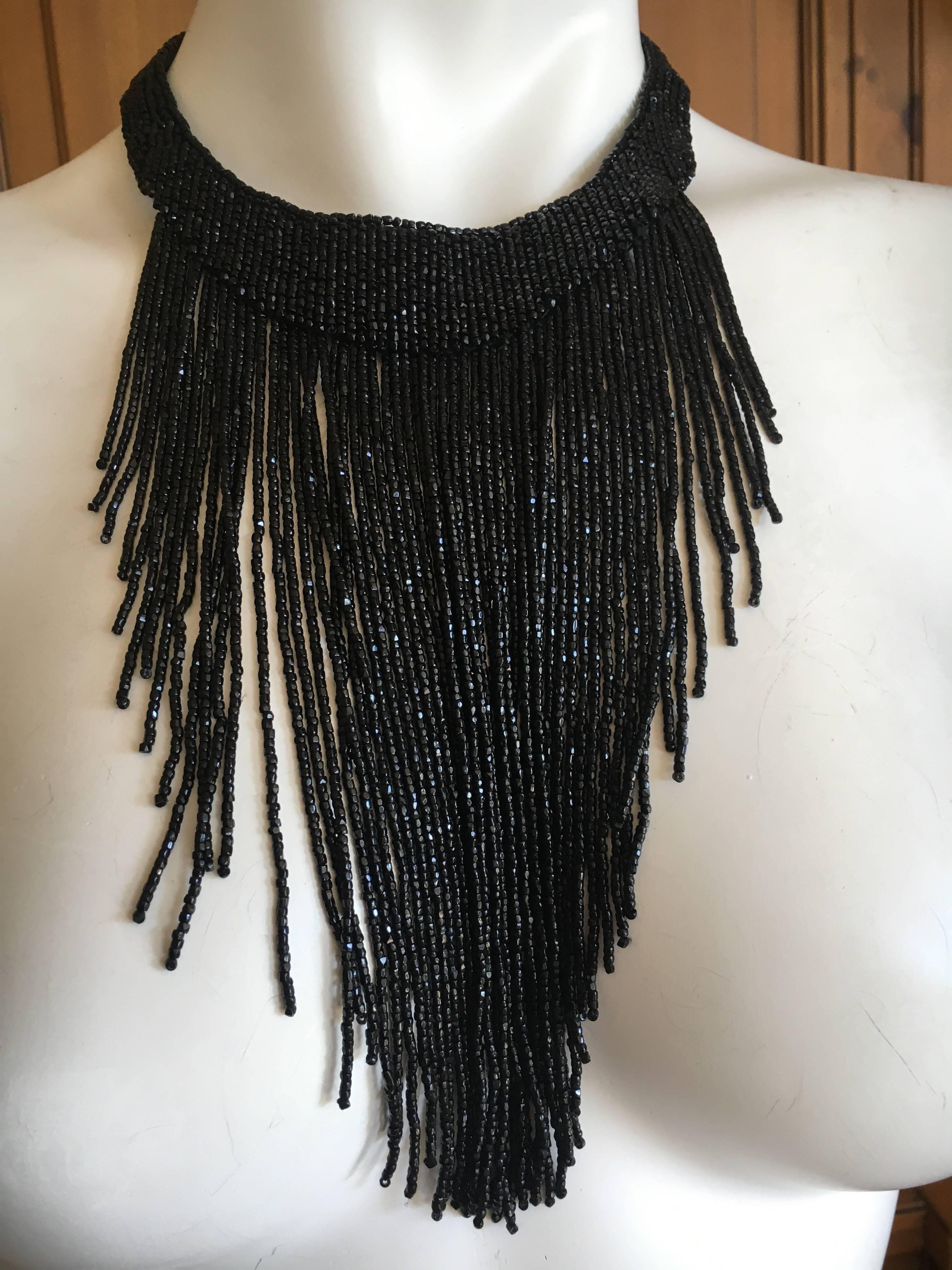 Women's or Men's Christian Dior by John Galliano Outstanding Glass Jet Bead Fringed Bib Necklace