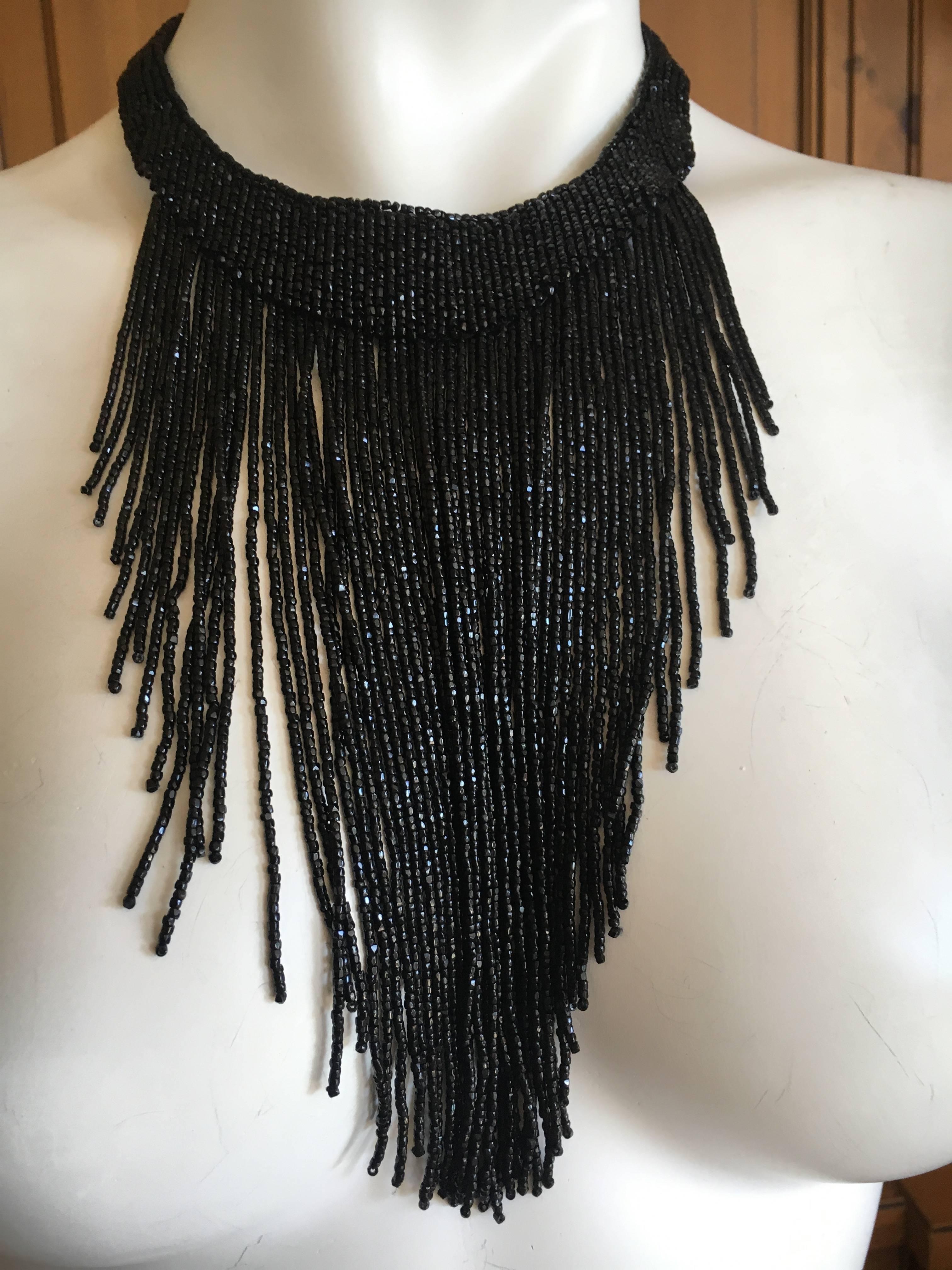 Christian Dior by John Galliano Outstanding Glass Jet Bead Fringed Bib Necklace 1
