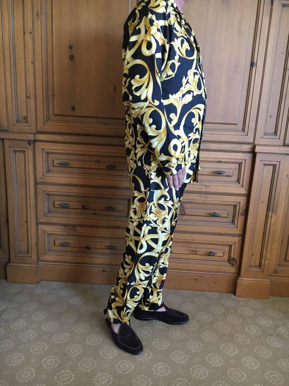 Versace Black and Gold Silk Baroque Print Mens Pajamas