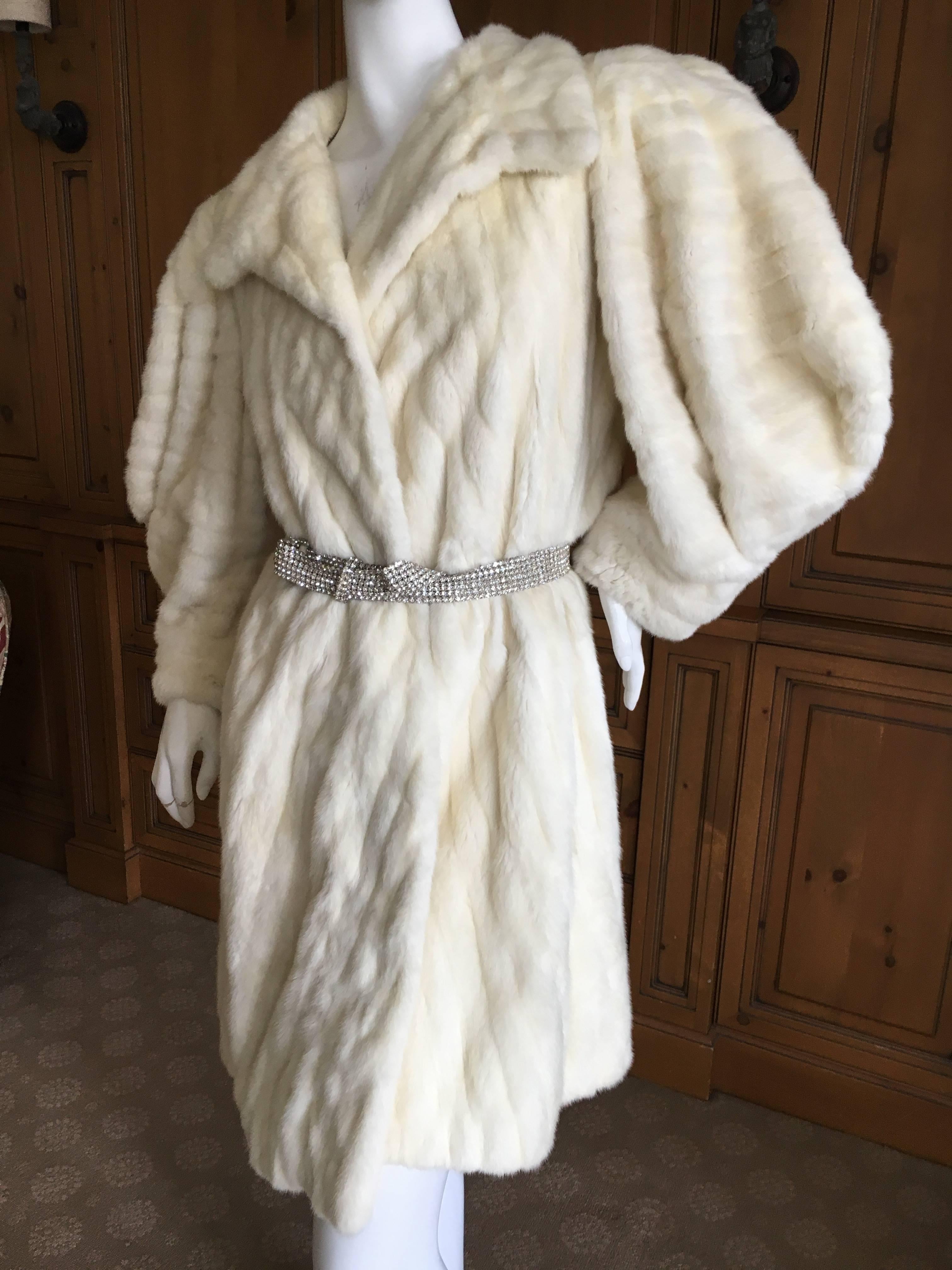 Gray Winter White Ermine Chevron Pattern Fur Coat with Balloon Sleeve For Sale