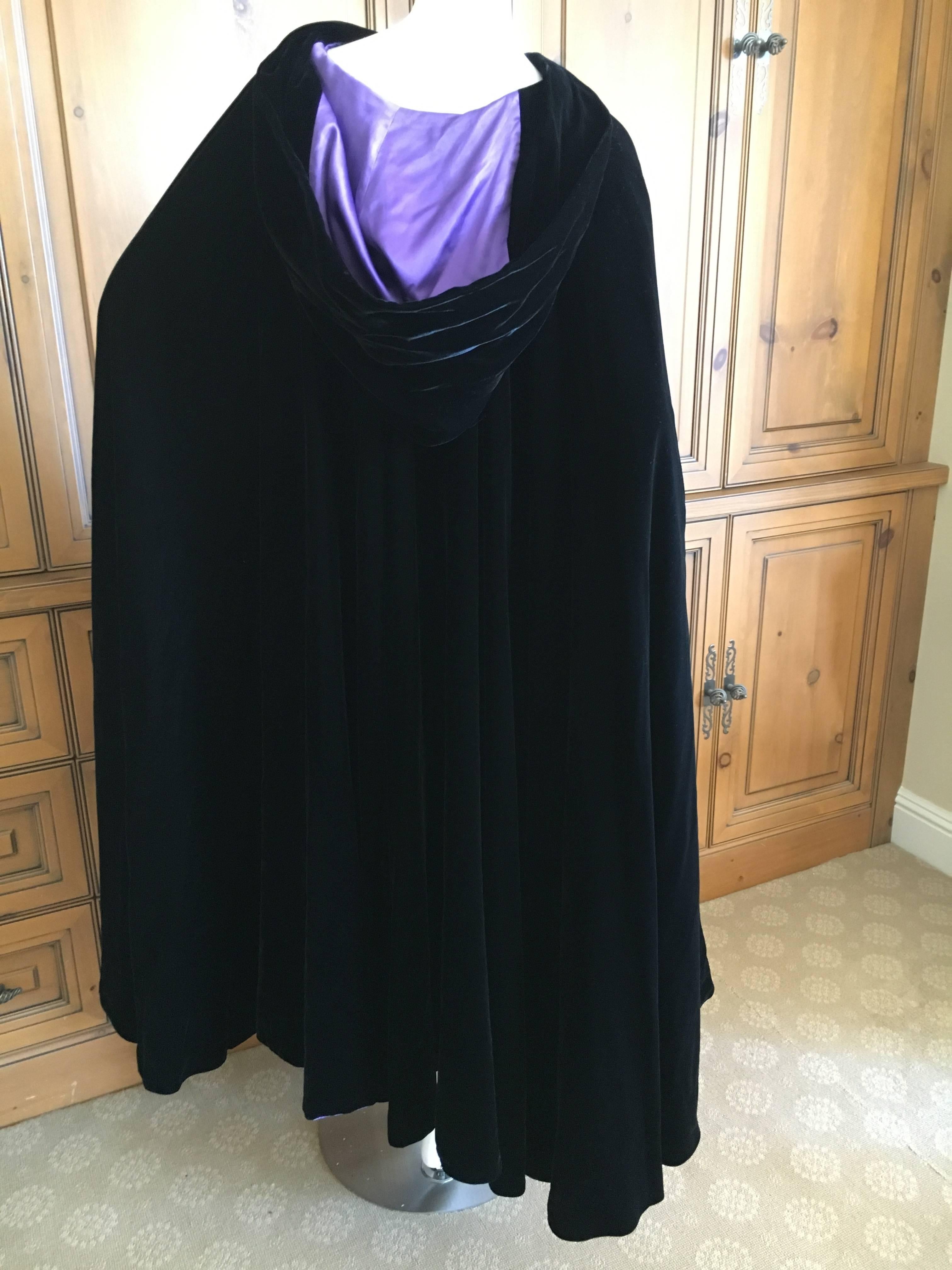 Christian Dior Vintage Black Velvet Cape with Hood and Soutache Closure  In Excellent Condition In Cloverdale, CA