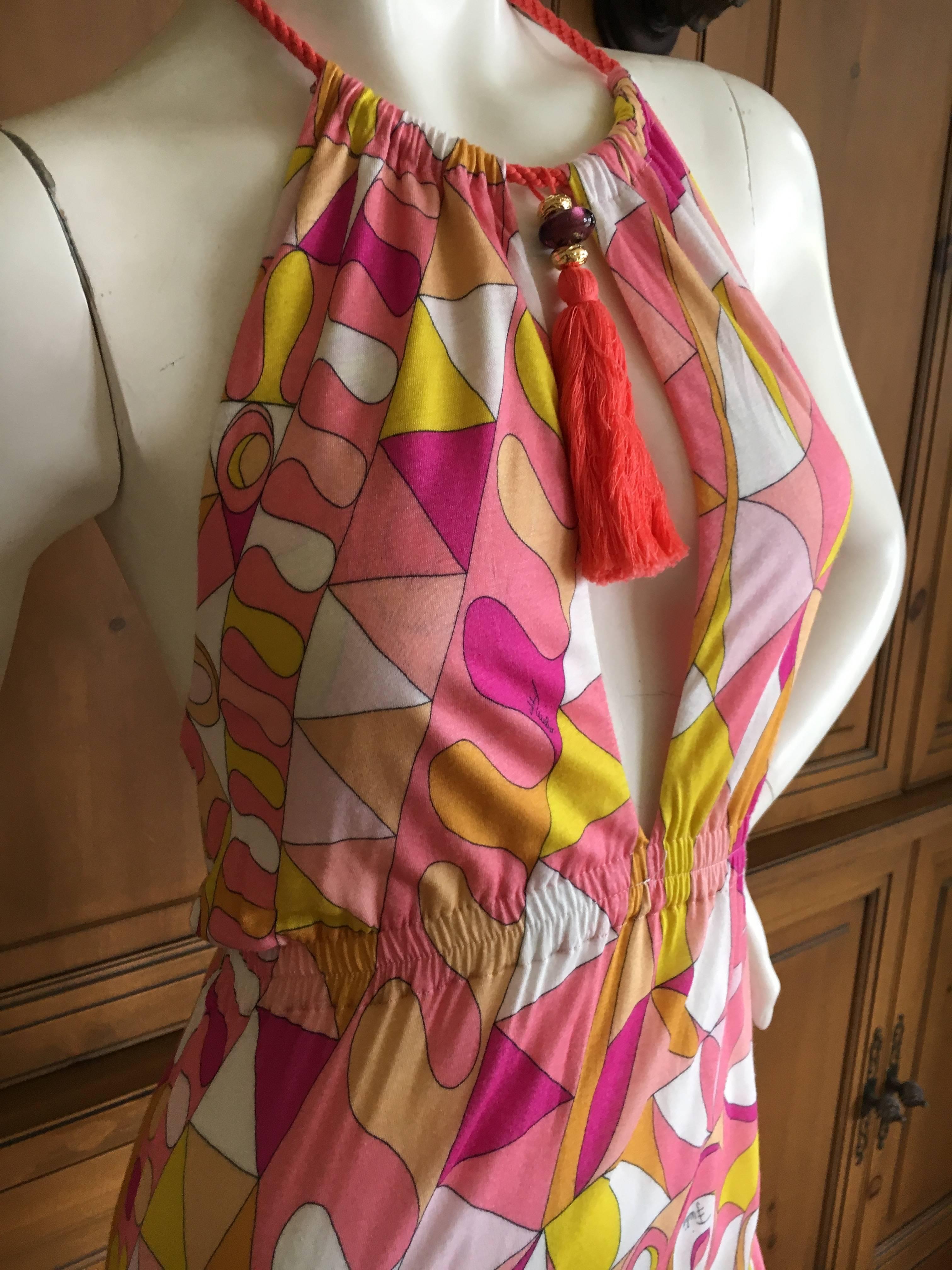 Pink Emilio Pucci Halter Dress with Tassel Necklace Beach Cover