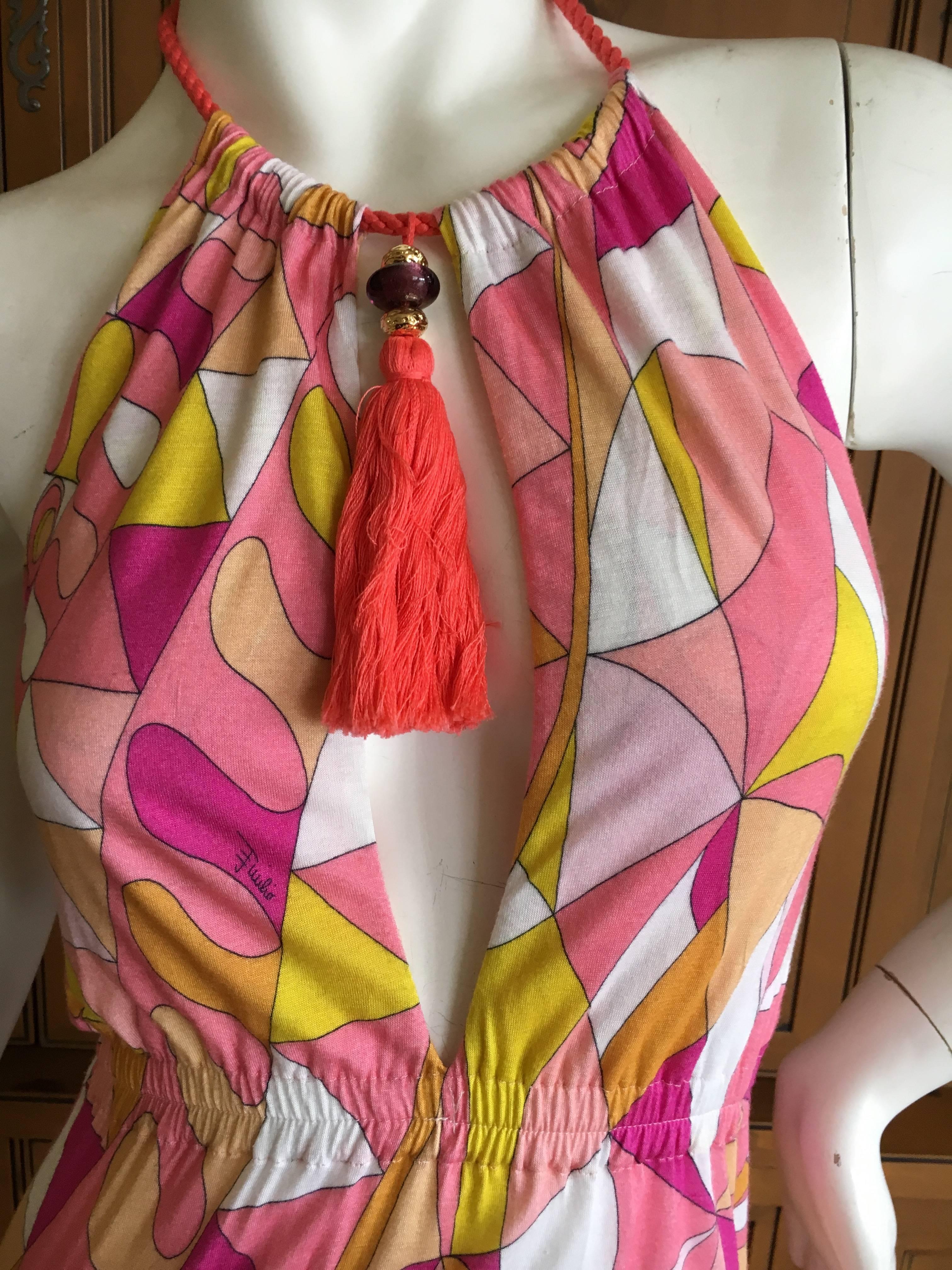 Emilio Pucci Halter Dress with Tassel Necklace Beach Cover In Excellent Condition In Cloverdale, CA