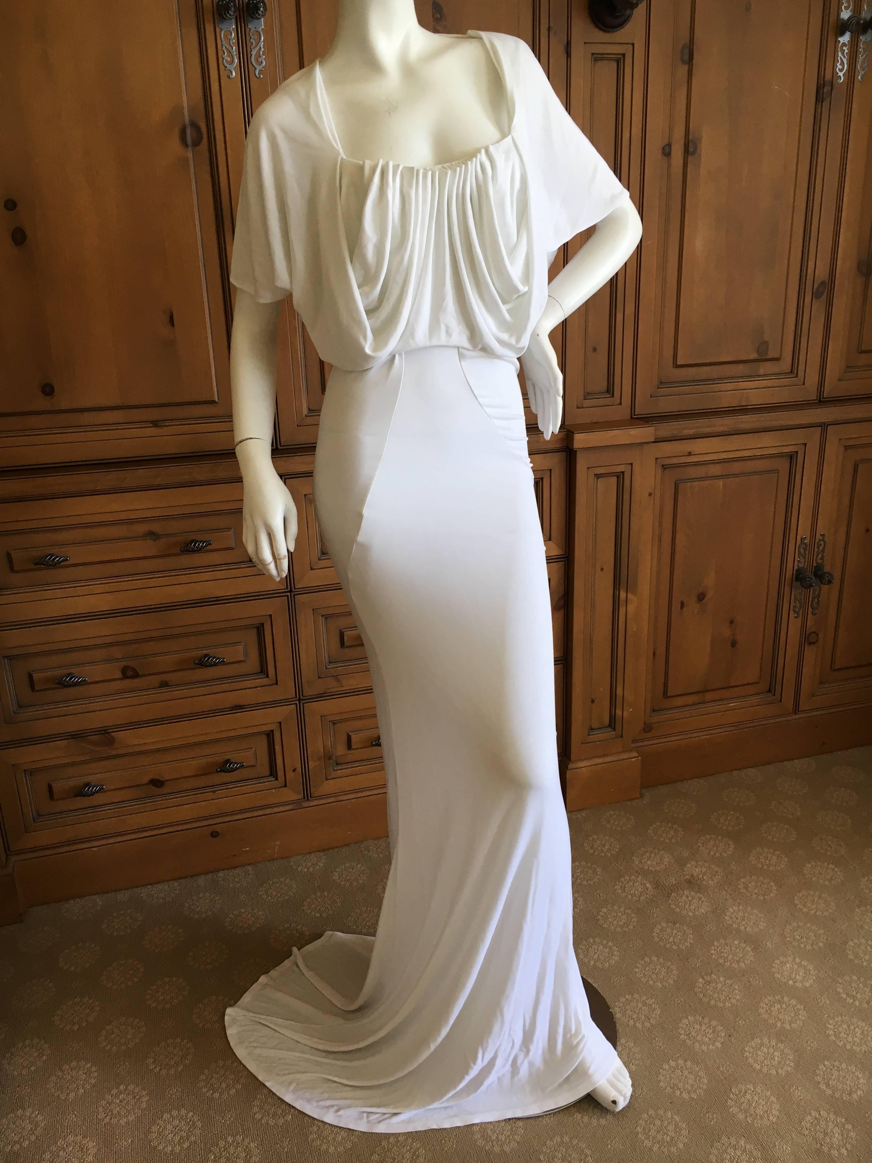 Gray John Galliano Vintage Draped Back White Goddess Gown with Train For Sale