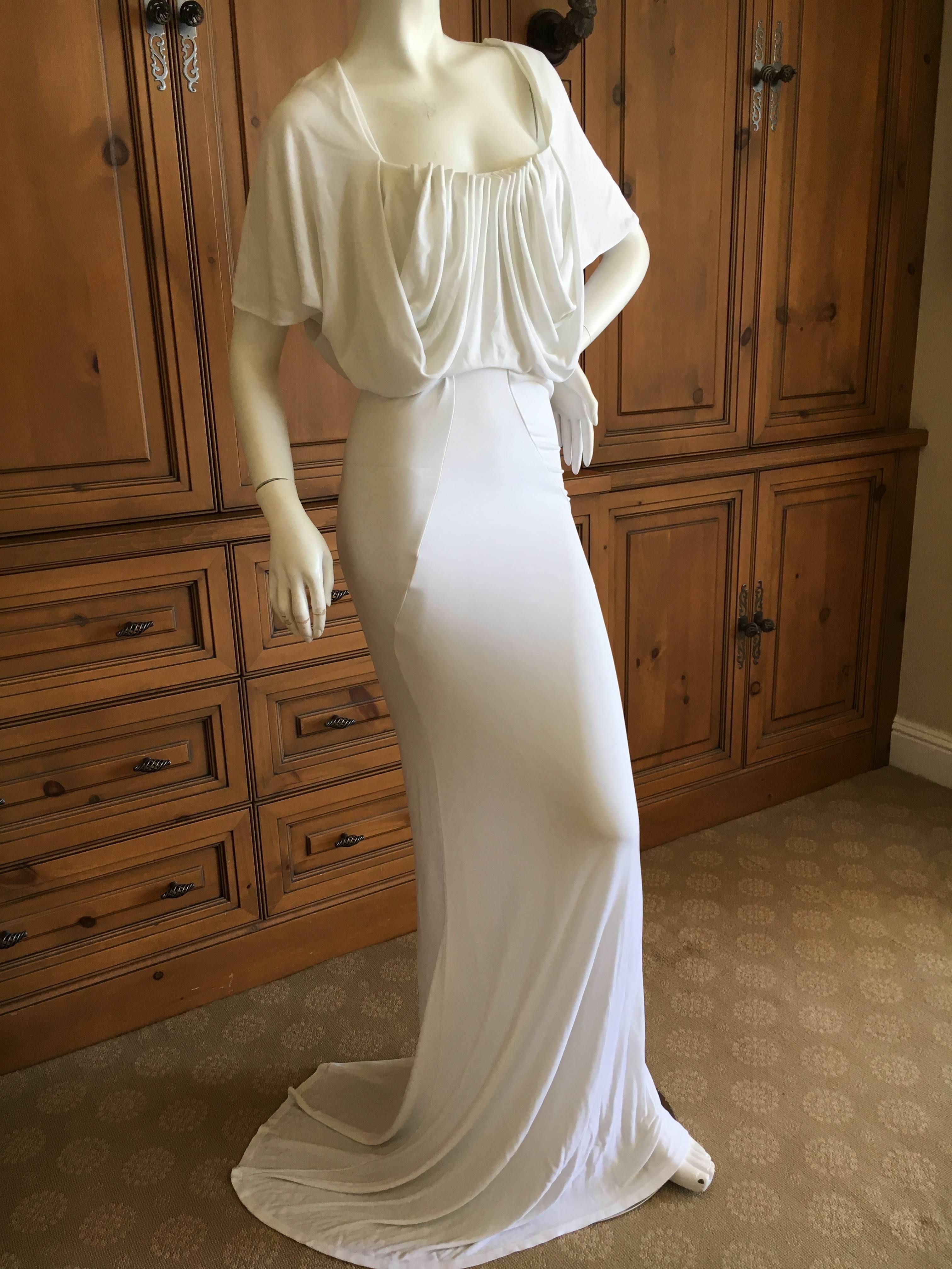 John Galliano Vintage Draped Back White Goddess Gown with Train In Excellent Condition For Sale In Cloverdale, CA