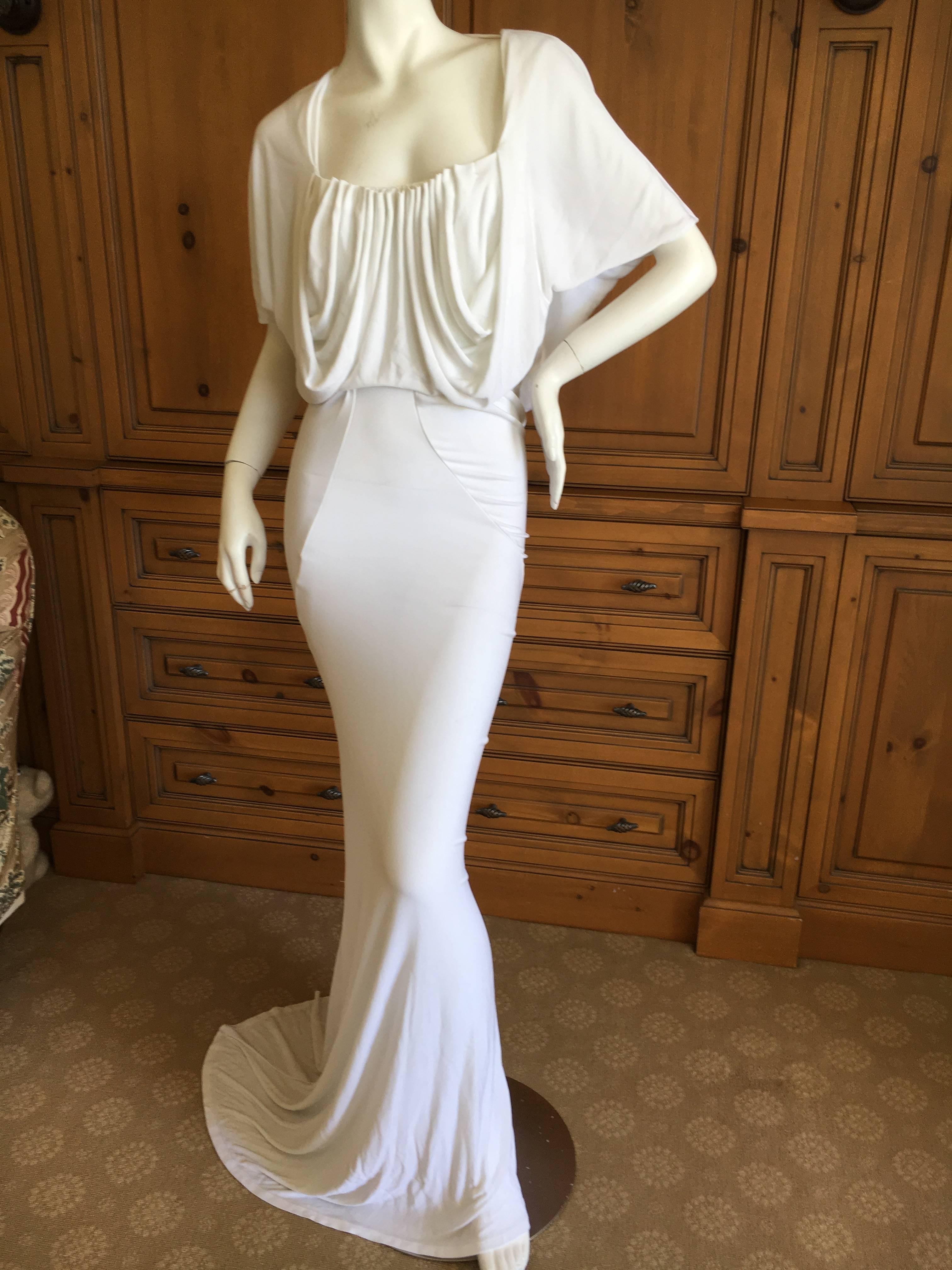 John Galliano Vintage Draped Back White Goddess Gown with Train For Sale 2
