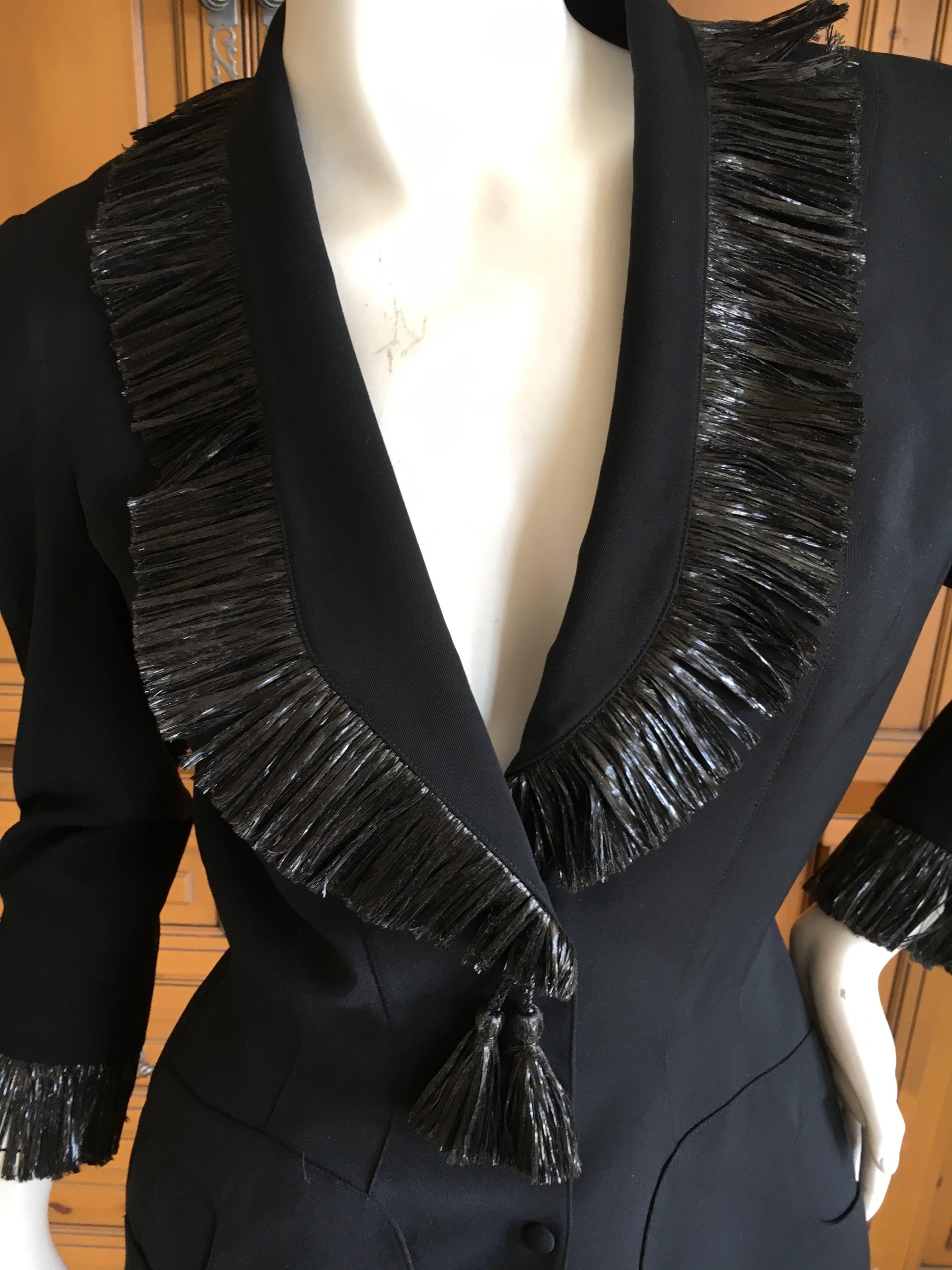 Thierry Mugler Vintage 1980's Black Suit with Raffia Fringe Tassel and Trim  For Sale 1